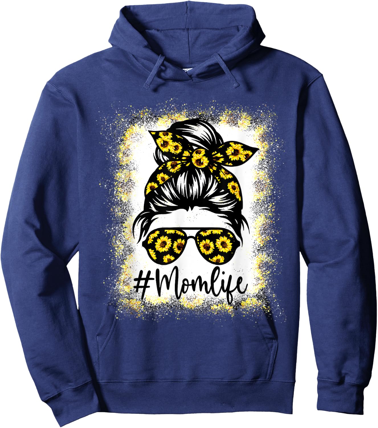 MomLife Messy Hair Bun Sunflower Mother's Day Funny Hoodie - Hoodie | Navy