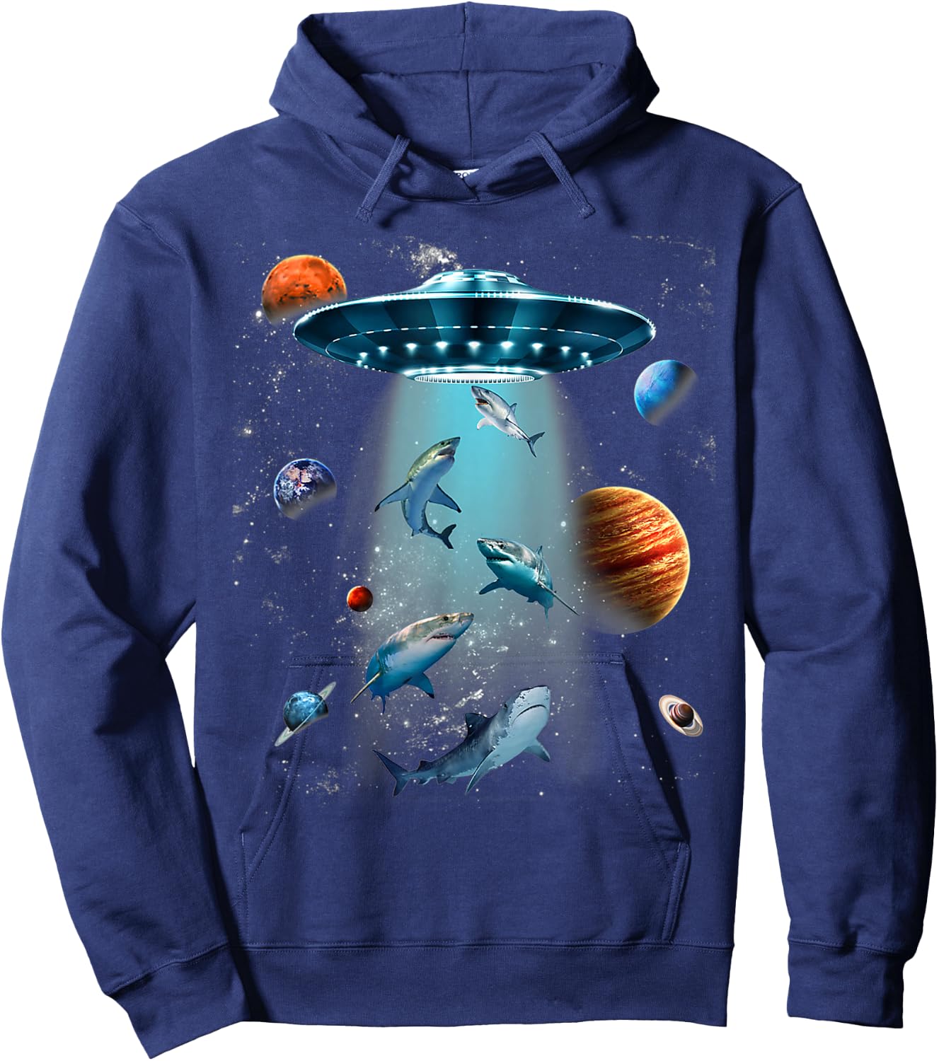 Galaxy Fish Shark Space UFO Alien Stars Sea Ocean Sharks Hoodie - Hoodie | Navy