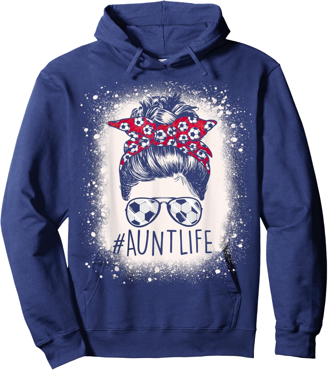 Aunt Life Soccer Messy Bun Bleached Auties Girl Mother's Day Hoodie - Hoodie | Navy