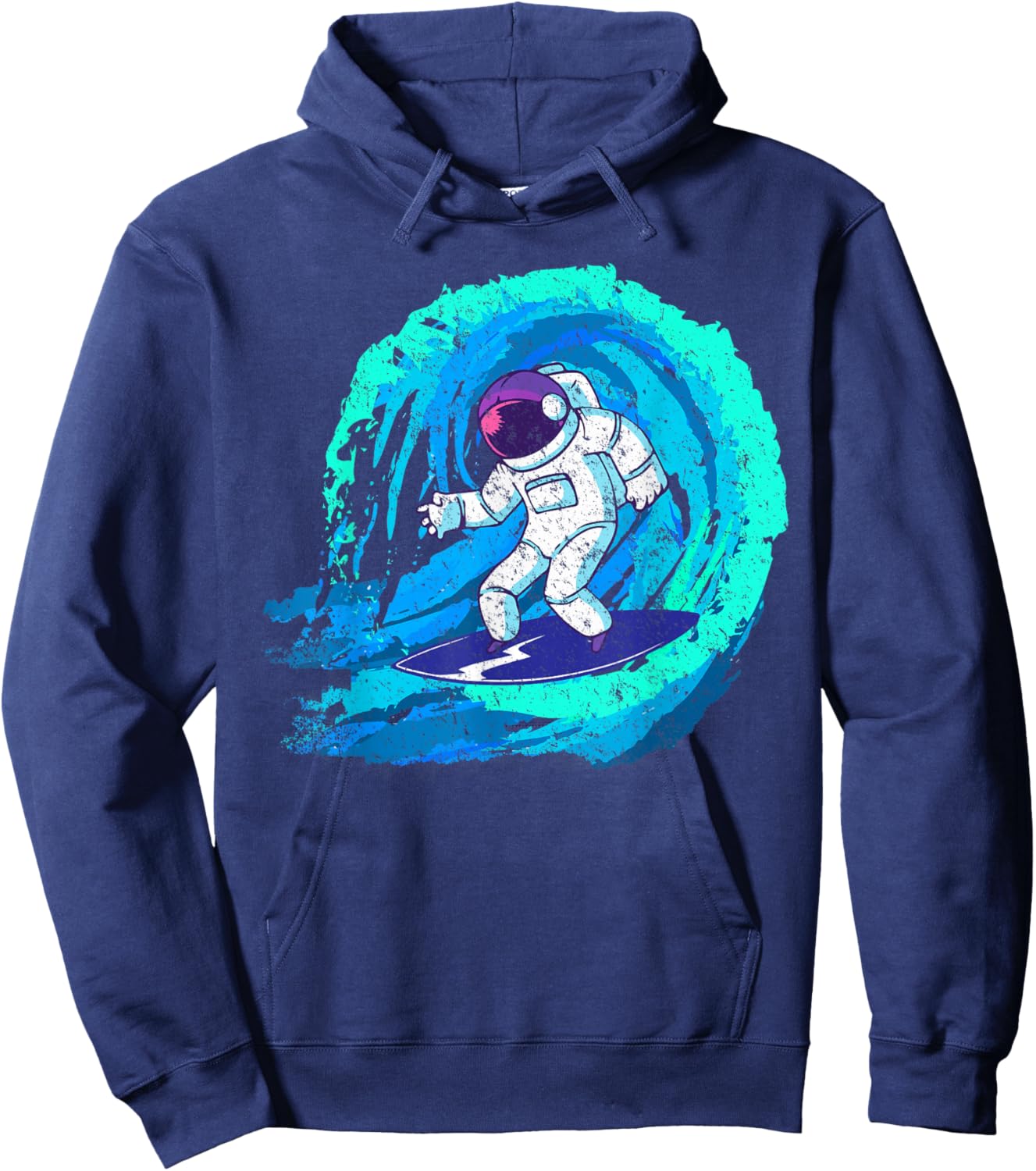 Funny space galaxy surfer astronaut surfing blue wave rider Hoodie - Hoodie | Navy