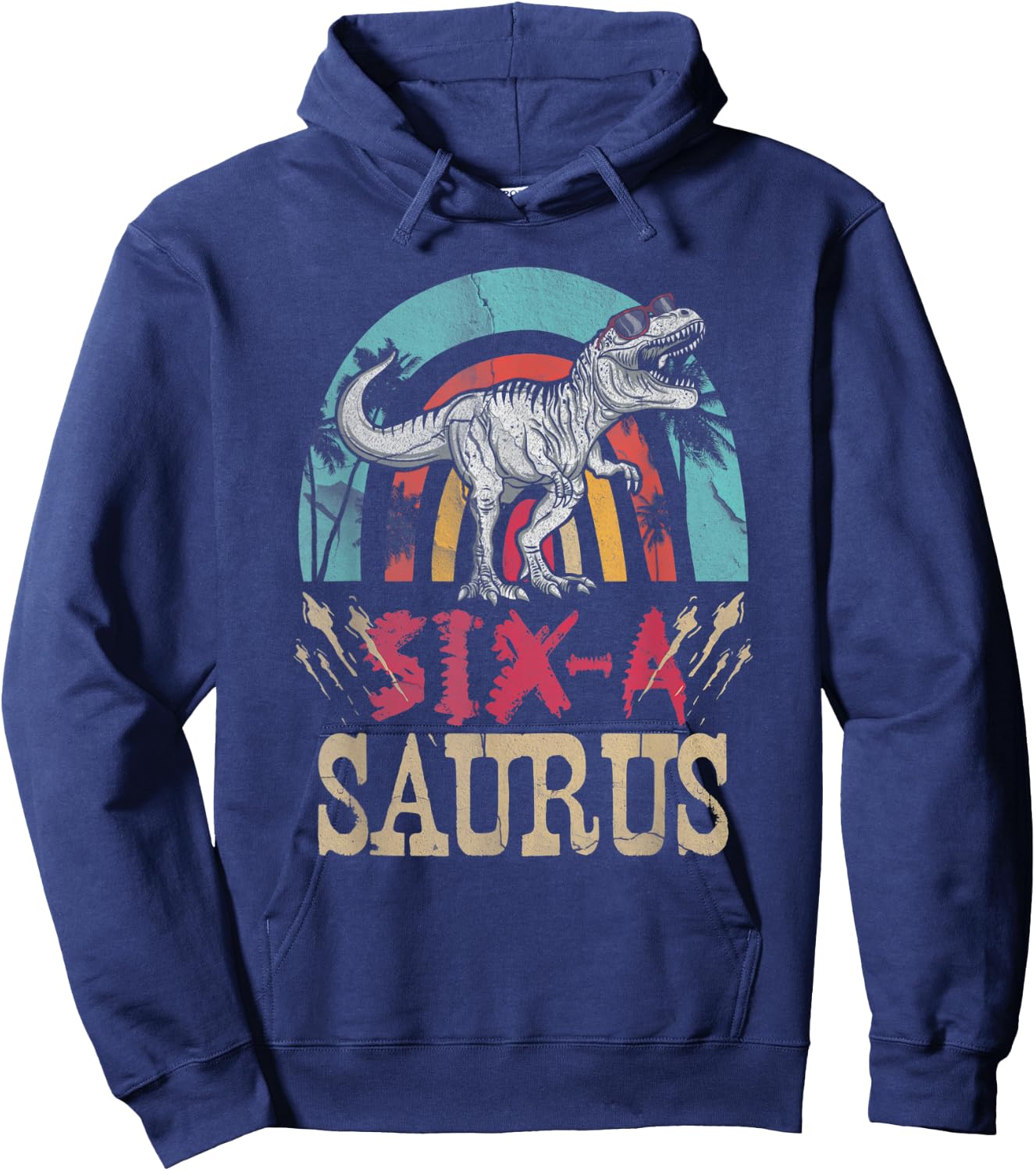 Kids 6 Year Old Dinosaur Birthday 6th T Rex Dino Six Saurus Hoodie - Hoodie | Navy