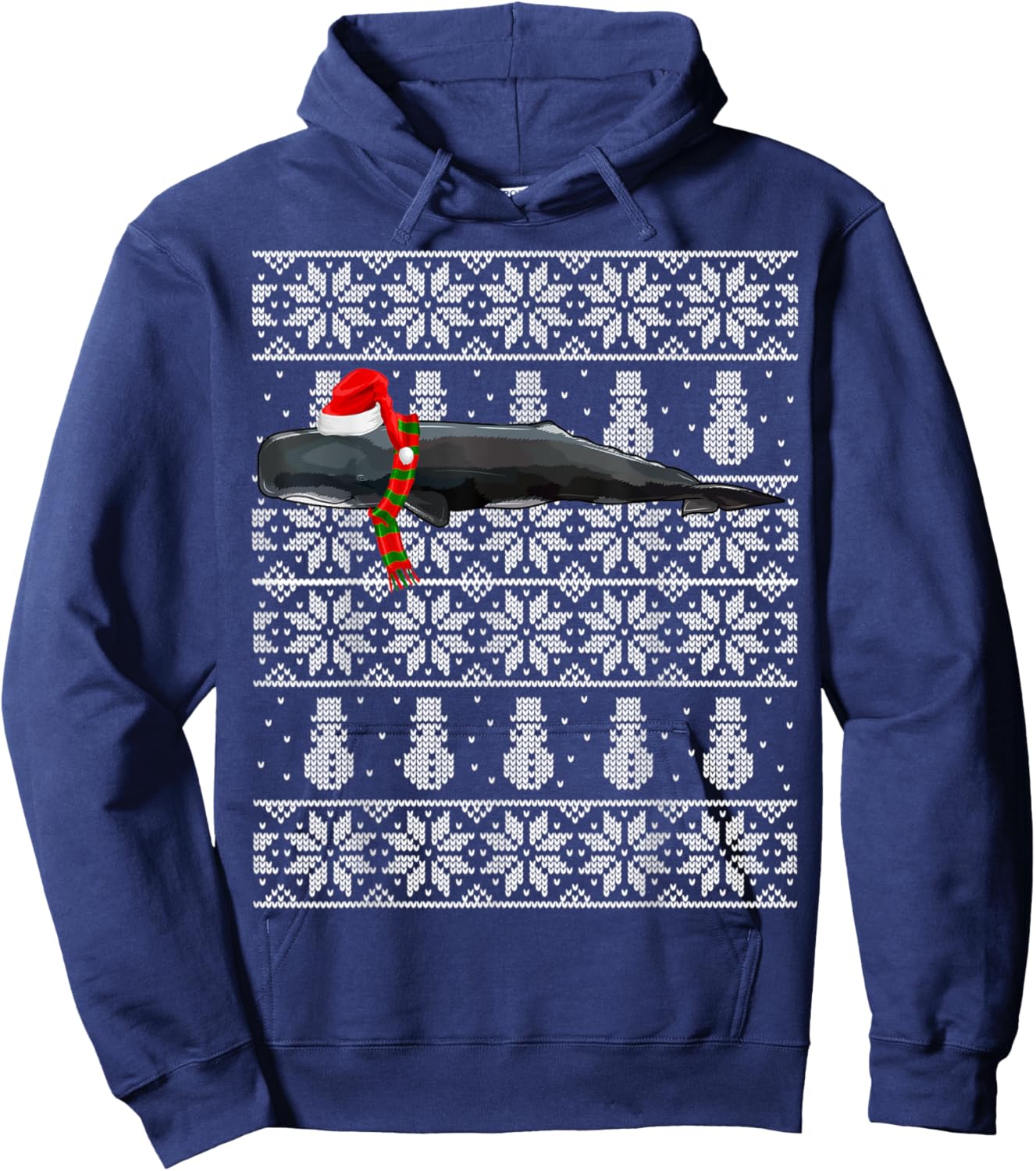 Xmas Santa Hat Sperm Whale Ugly Christmas Hoodie - Hoodie | Navy