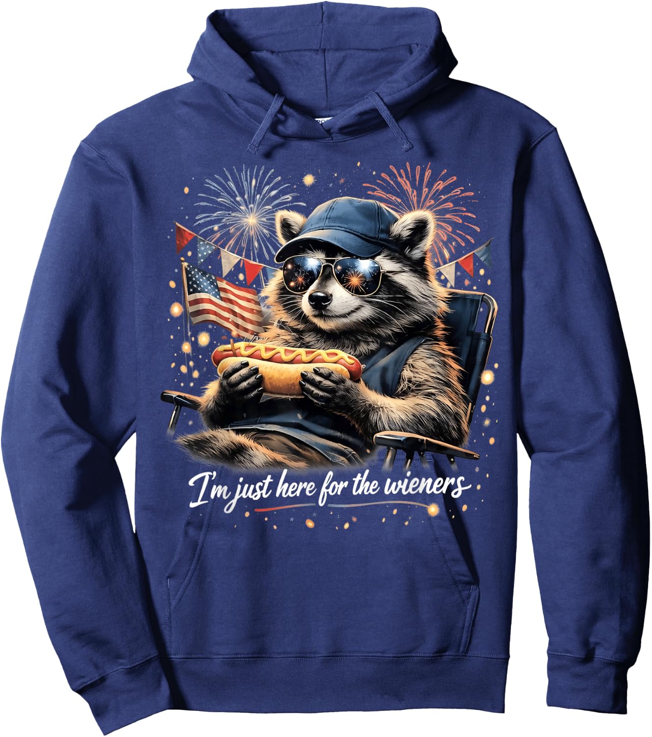 I'm Just Here for the Wieners 4th of July Raccoon Hot Dog Hoodie - Hoodie | Navy