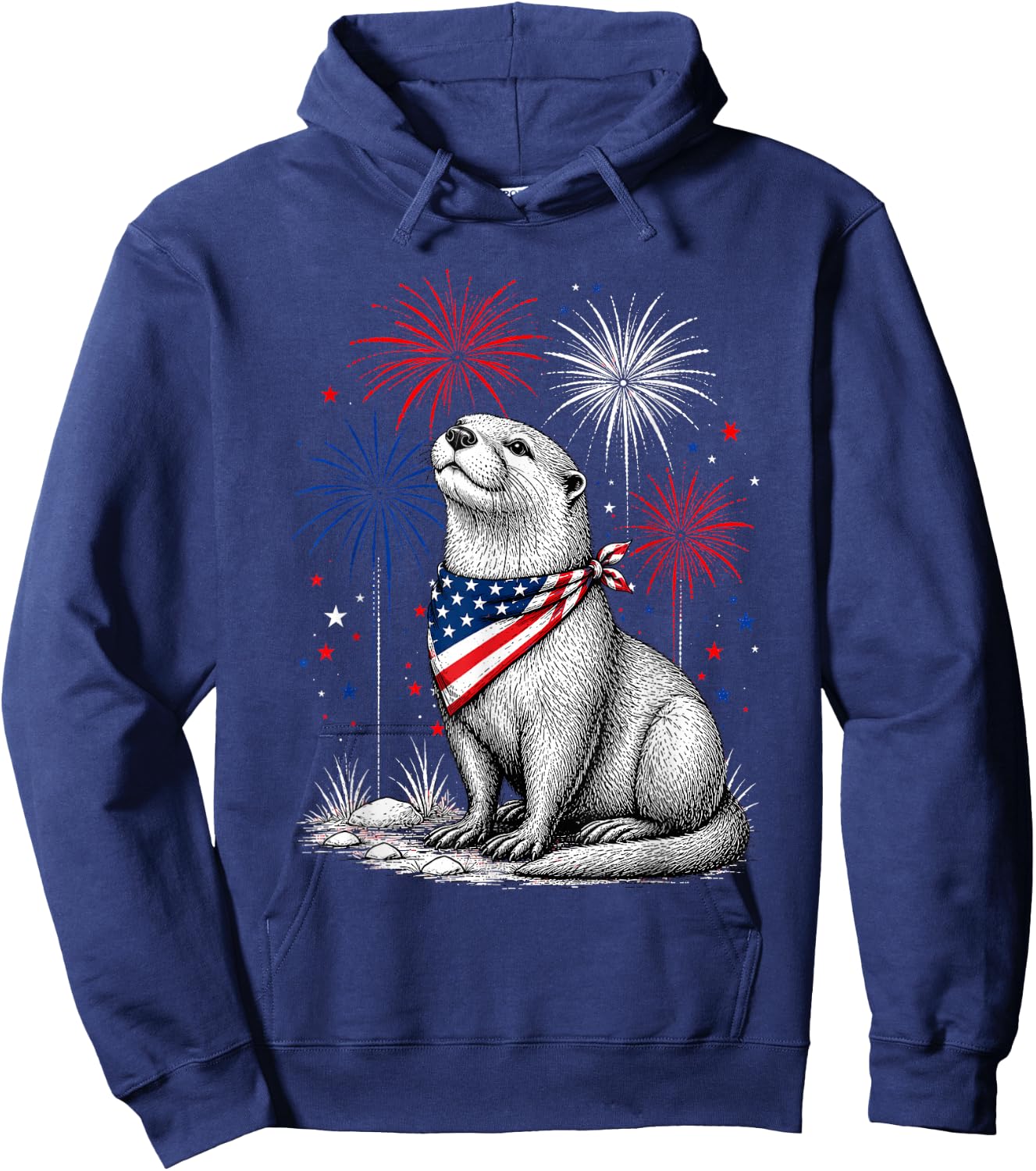 Otterly America's 250th Patriotic Fireworks Animal Lovers Hoodie - Hoodie | Navy