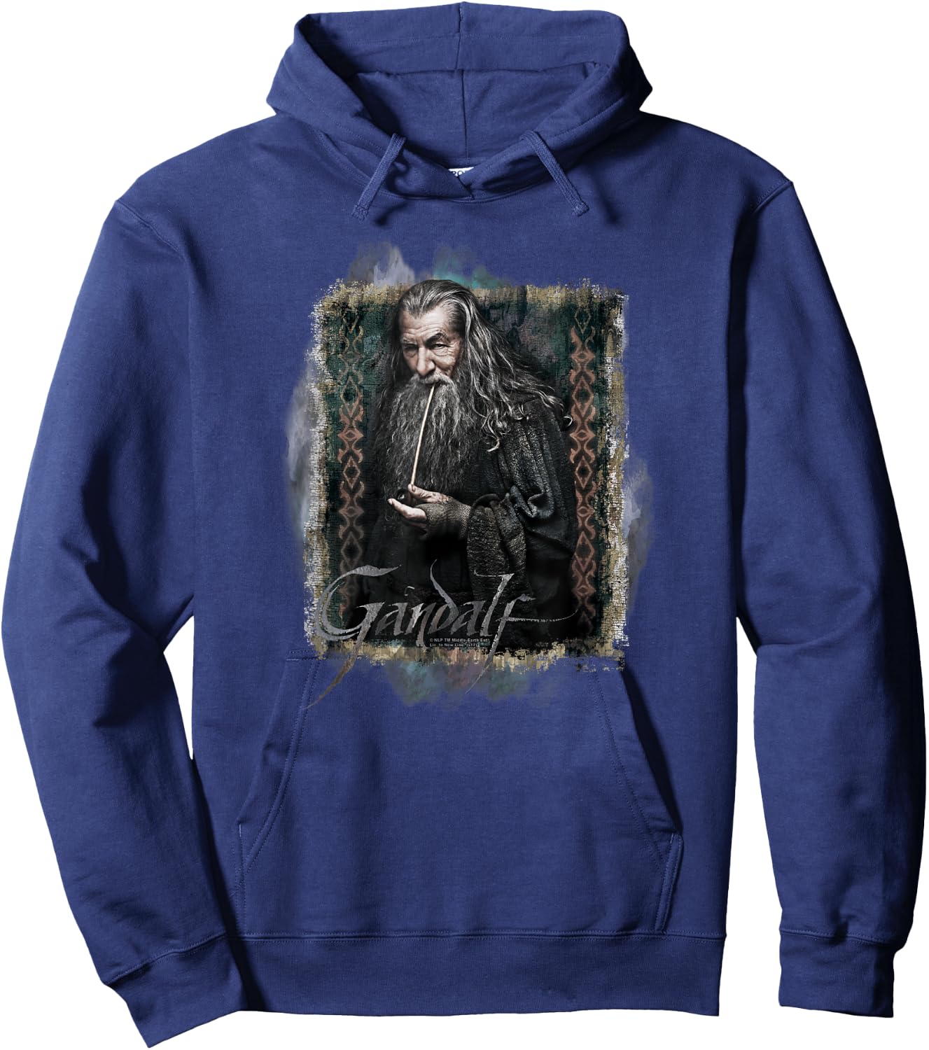 Warner Bros. Hobbit Gandalf -Adults & Kids , Grey, Small, Short Sleeve, Classic Fit Hoodie - Hoodie | Navy