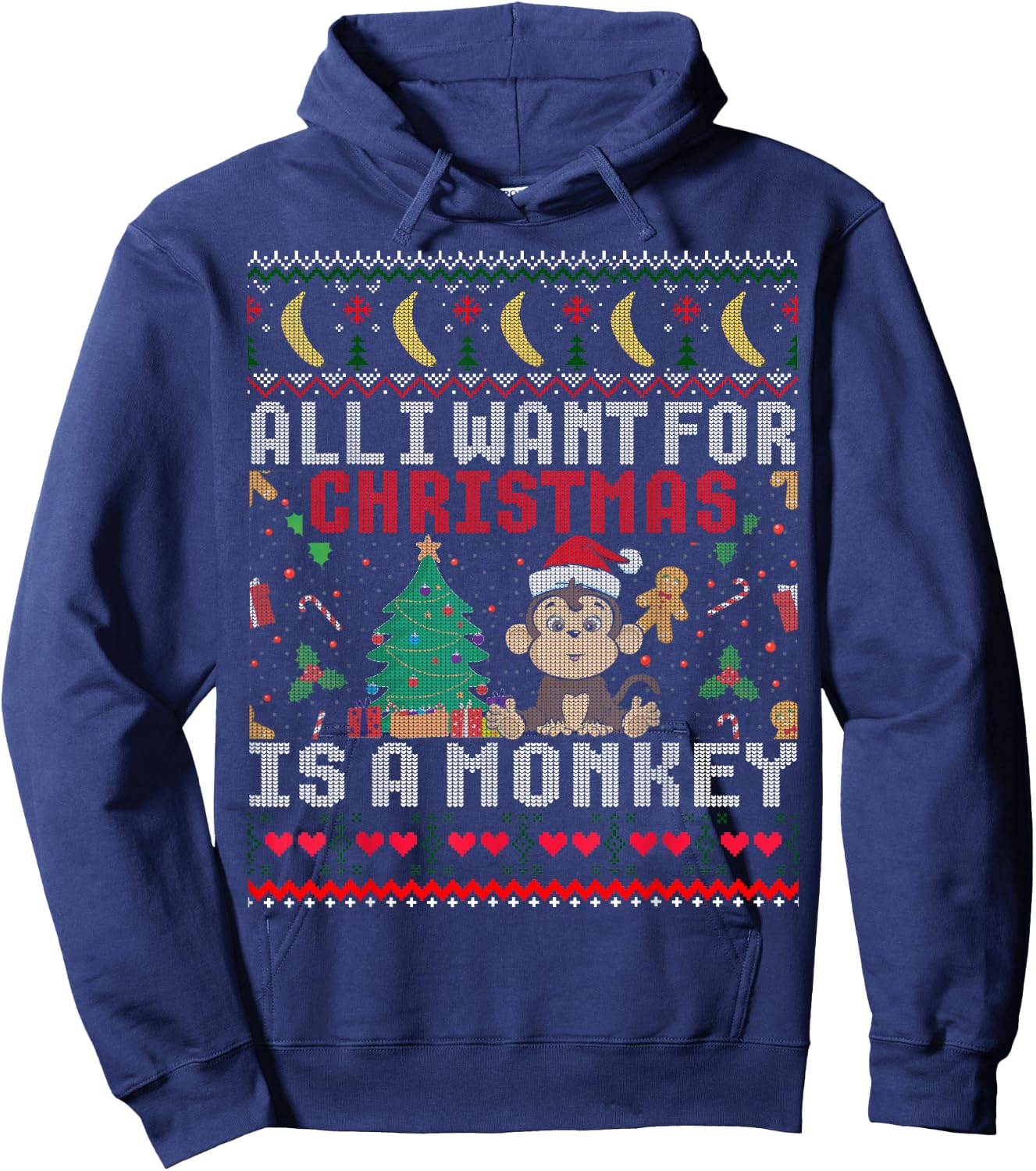 I Want For Christmas Is A Monkey Boy Girl Gift Ugly Sweater Hoodie - Hoodie | Navy