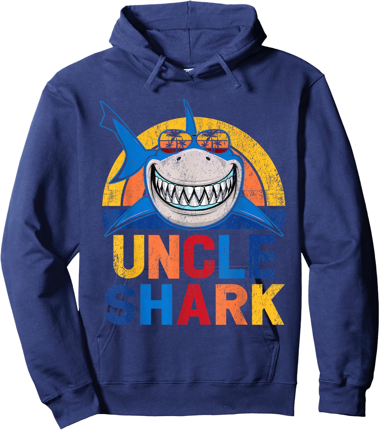 Uncle Shark Retro Pajamas Father Day Uncle Shark Hoodie - Hoodie | Navy