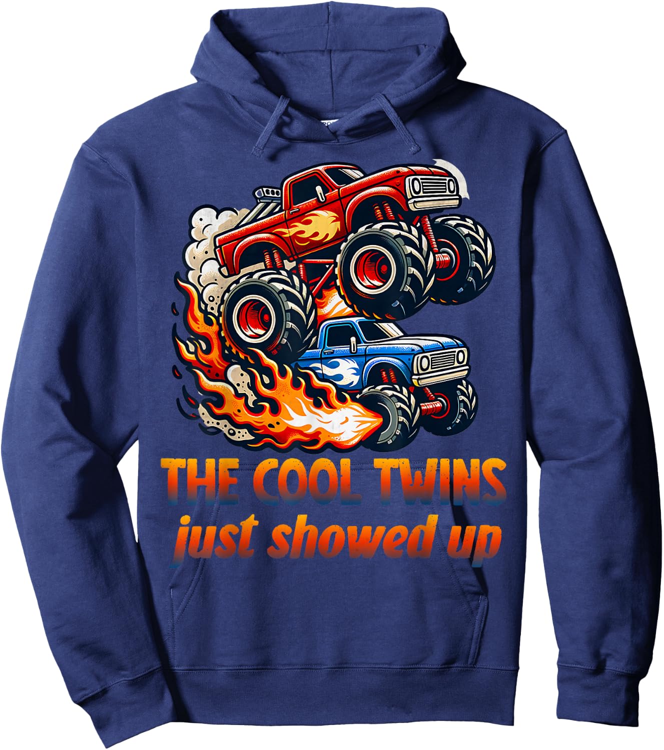 Cool Twins Just Showed Up Retro Monster Trucks Twin Boys Hoodie - Hoodie | Navy