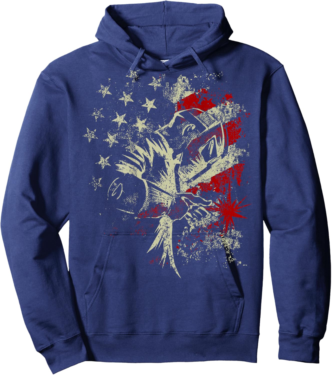 Welding Vintage Patriotic USA American Flag Welder On Back Hoodie - Hoodie | Navy