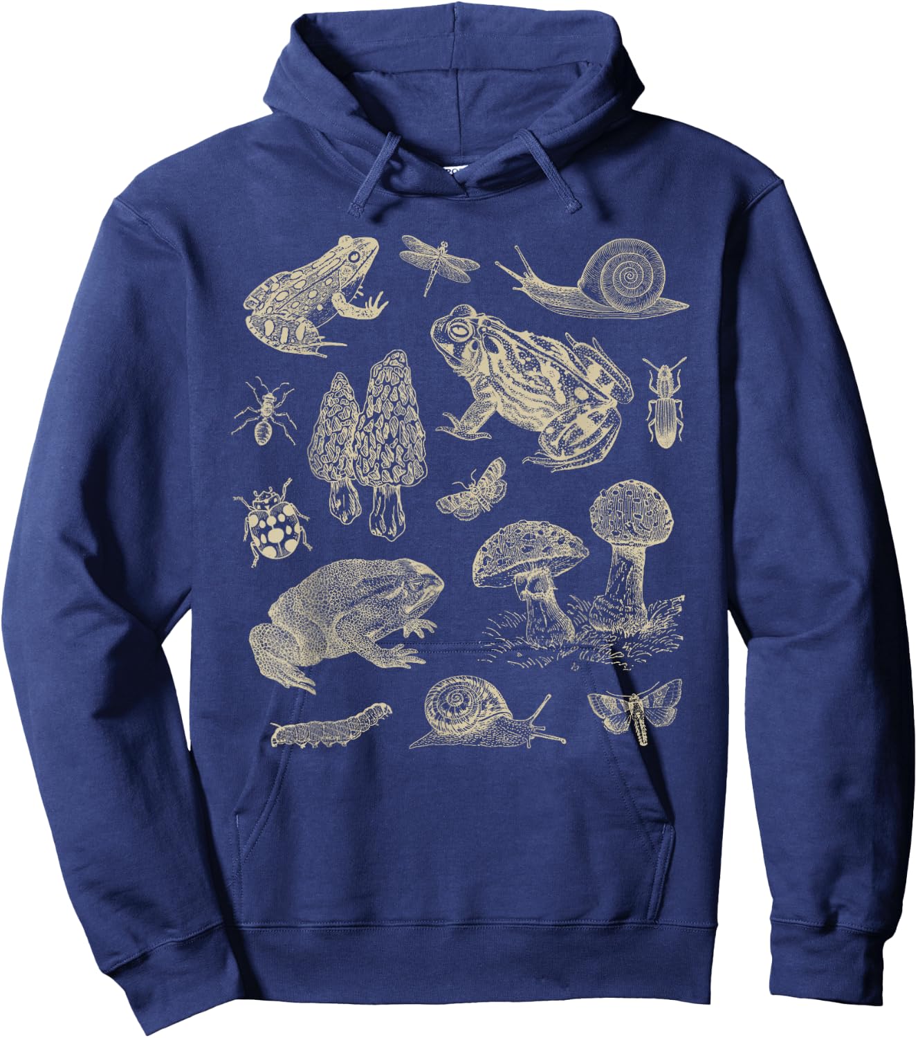 Frog Mushroom 90s Vintage Dark Academia Aesthetic Biology Hoodie - Hoodie | Navy