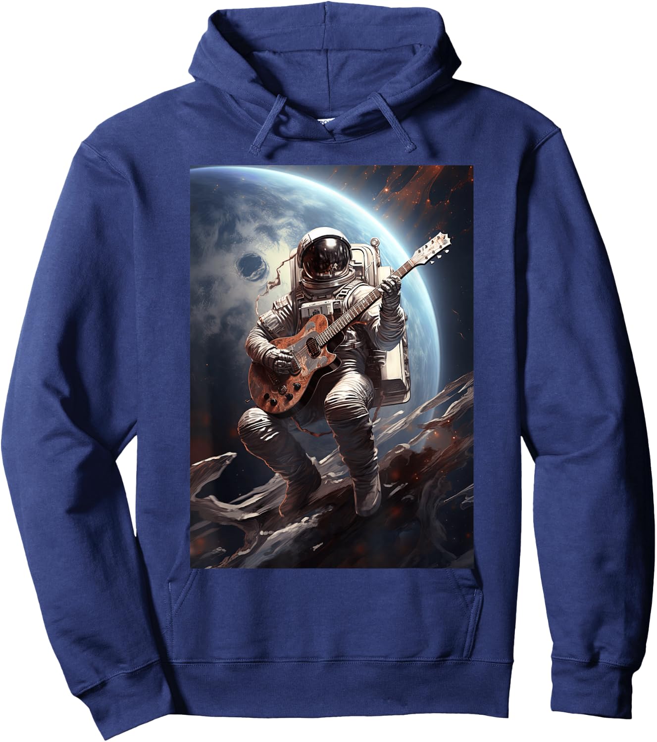 Astronaut Playing Guitar With A Space With Spaceship Hoodie - Hoodie | Navy