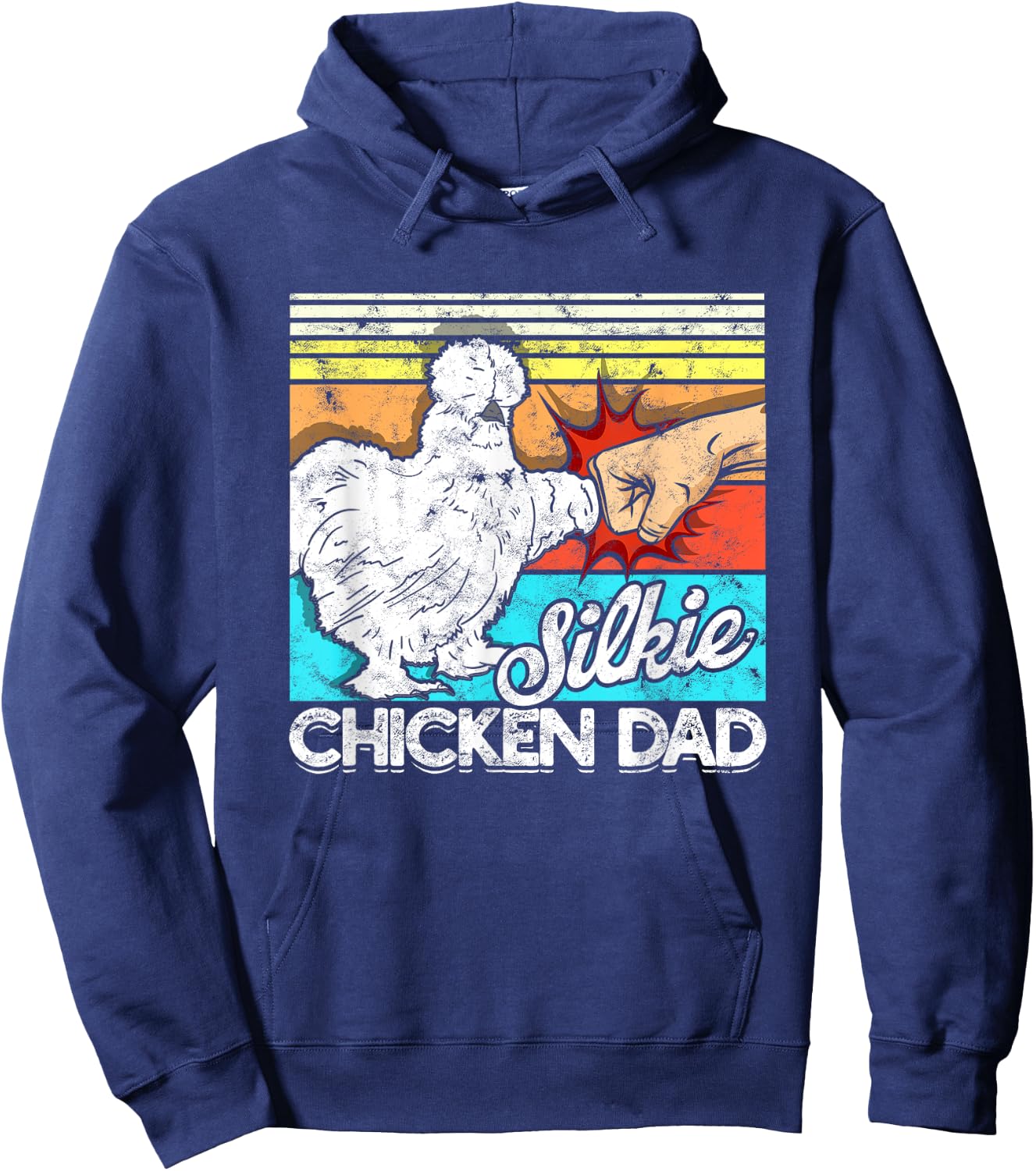 Retro Silkie Chicken Dad Farmer Silky Chickens Hoodie - Hoodie | Navy
