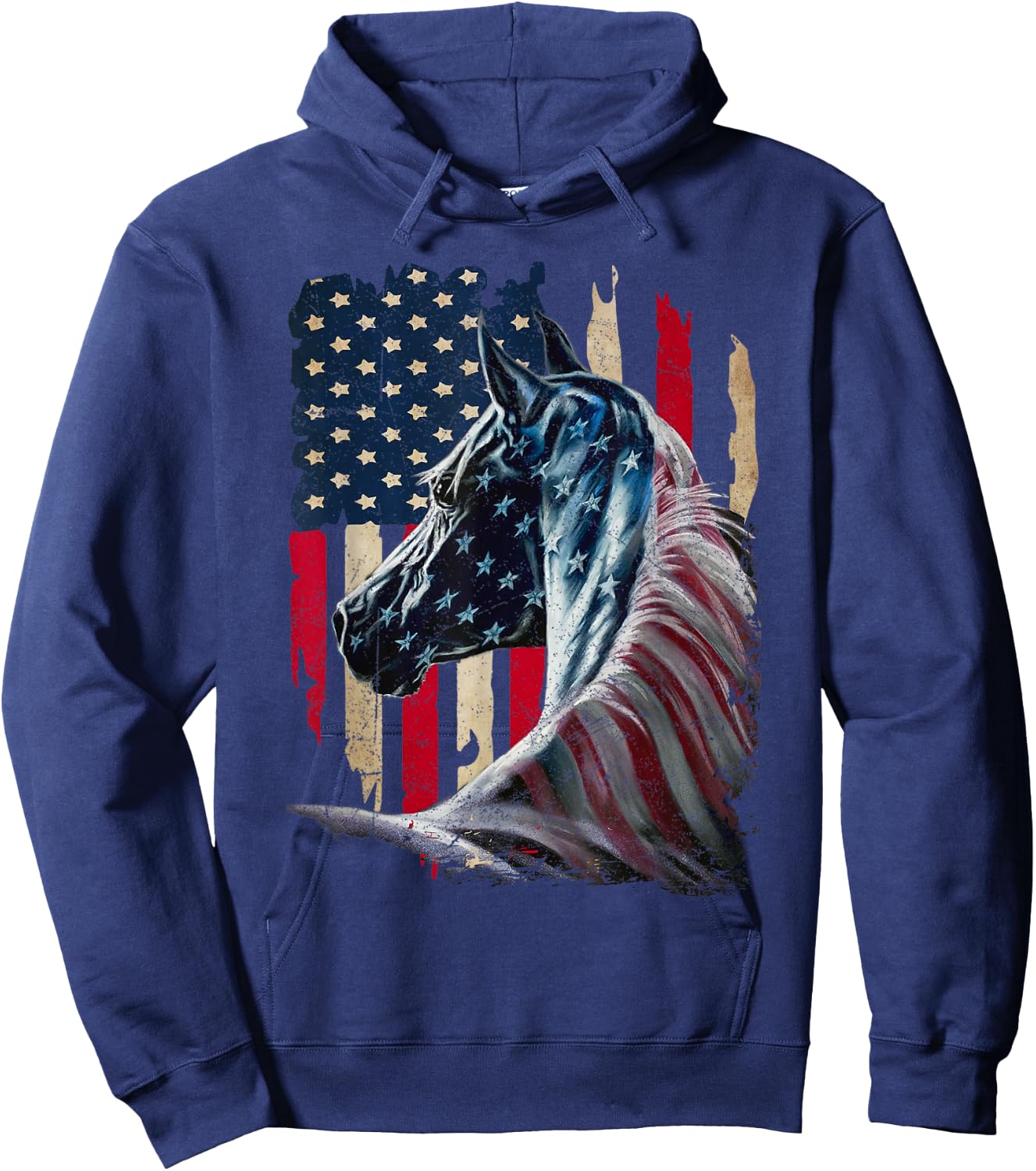 Patriotic Horse American Flag - Horse Vintage Small Hoodie - Hoodie | Navy