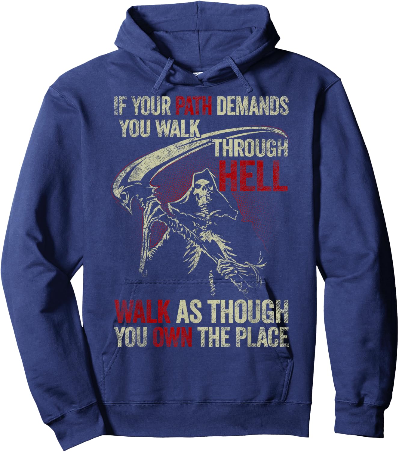 If Your Path Demands You Walk Through Hell Skeleton USA Flag Hoodie - Hoodie | Navy