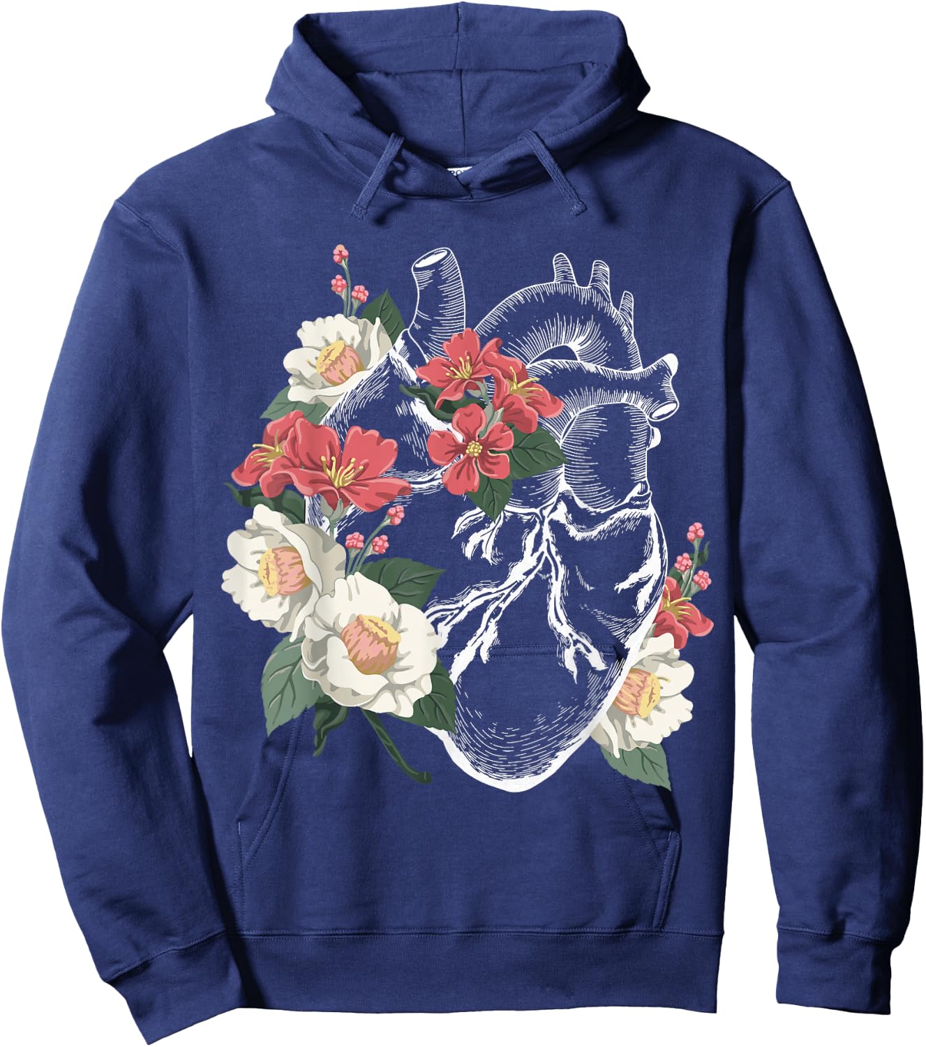 Anatomical Heart Shirt Floral Organ Cardiology Cardiac Nurse Hoodie - Hoodie | Navy