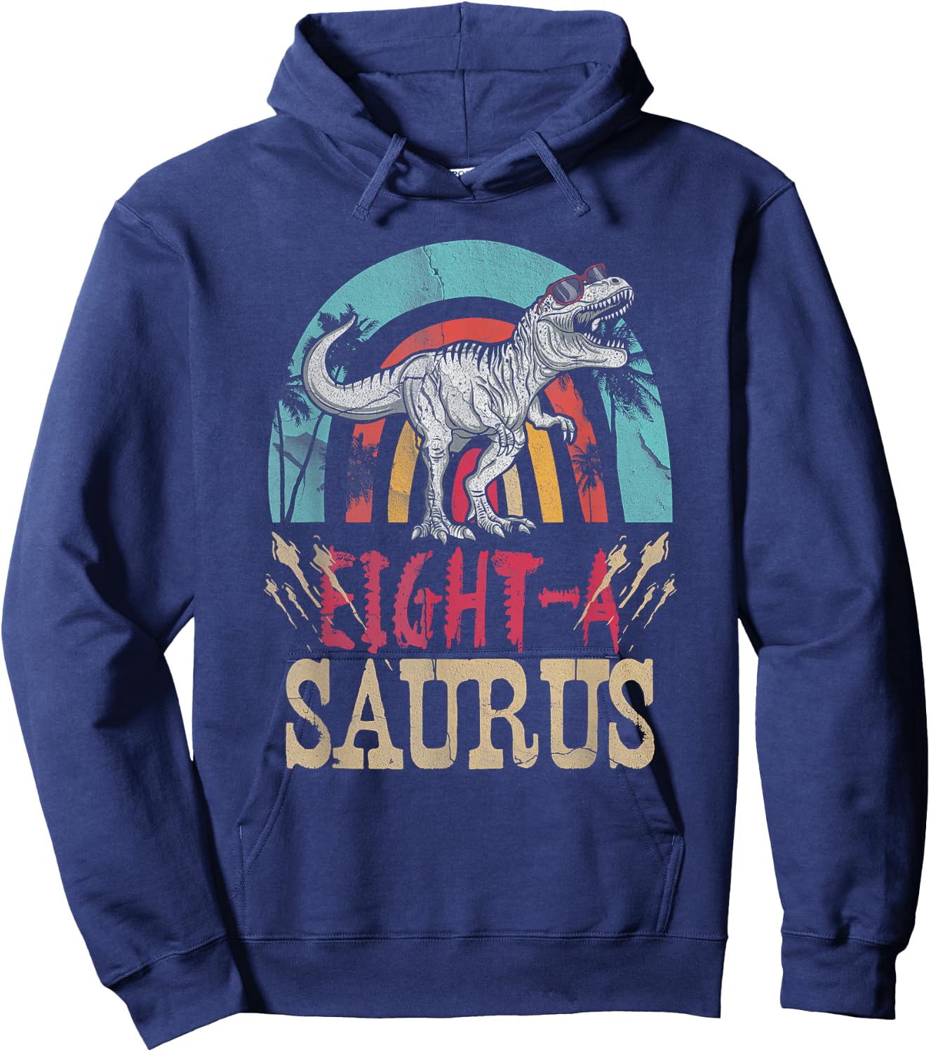 Kid 8 Year Old Dinosaur Birthday 8th T Rex Dino Eight Saurus Hoodie - Hoodie | Navy