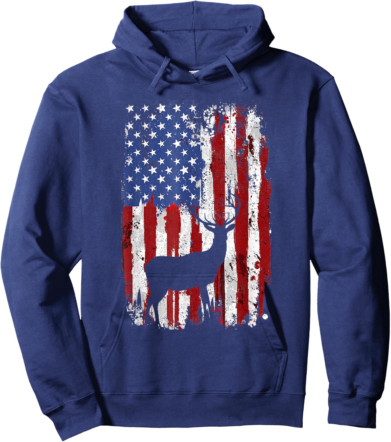 American Flag Deer Hunters Deer on American Flag Hoodie - Hoodie | Navy