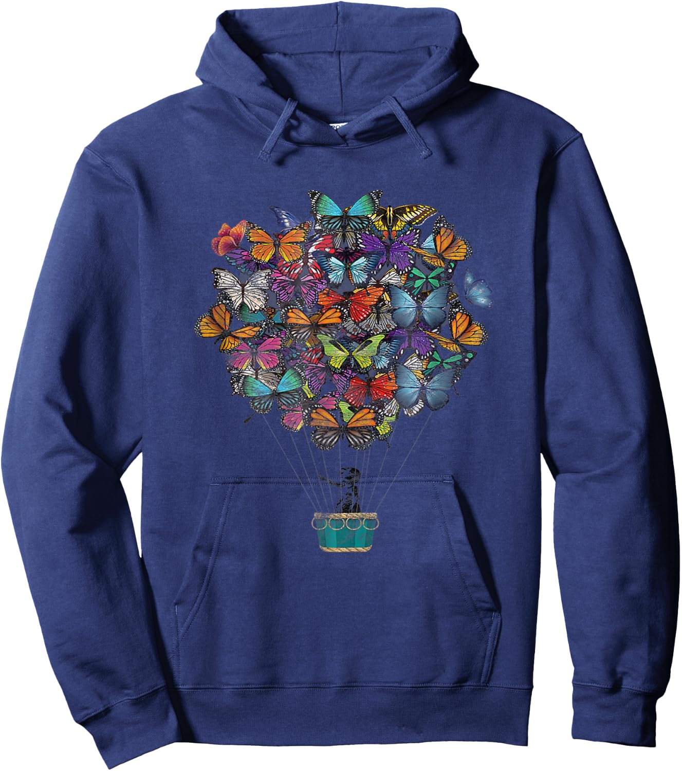 Multicolored Morpho Butterflies Hot-Air Balloon Print Hoodie - Hoodie | Navy