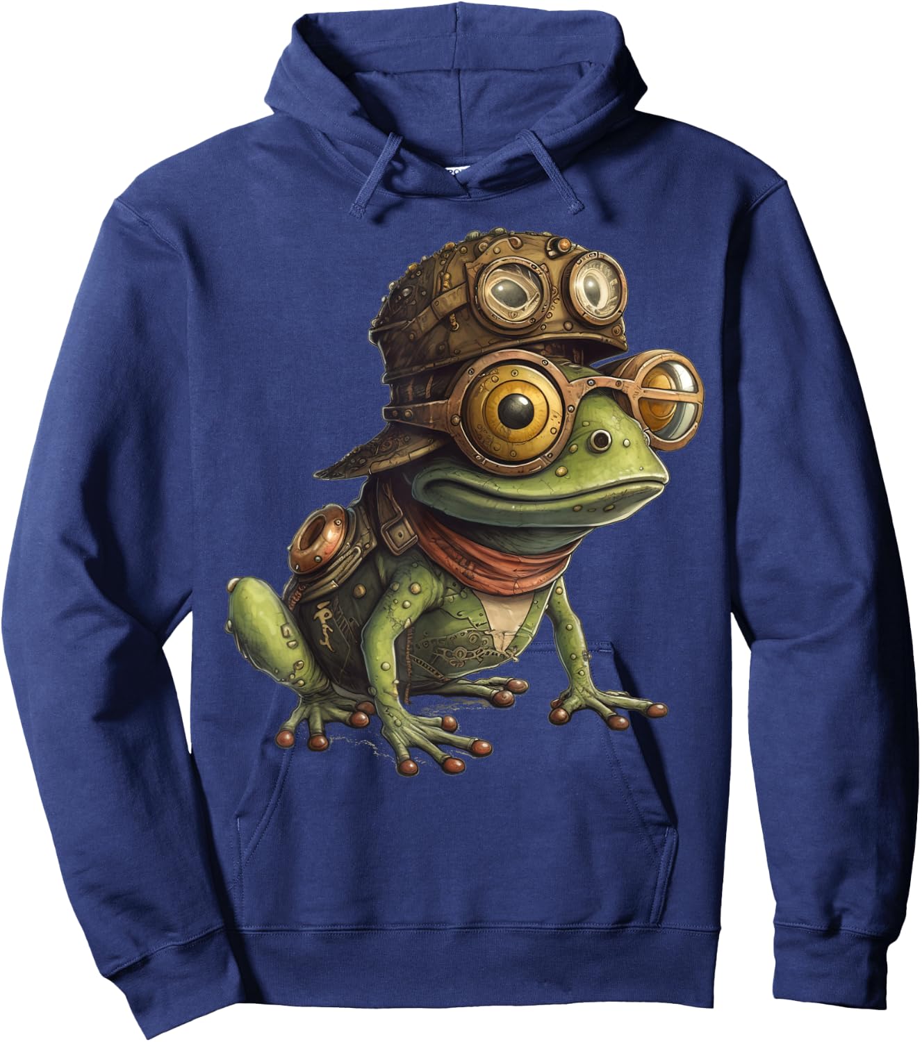 Frog in steampunk mechanical gear, vibrant toad Hoodie - Hoodie | Navy