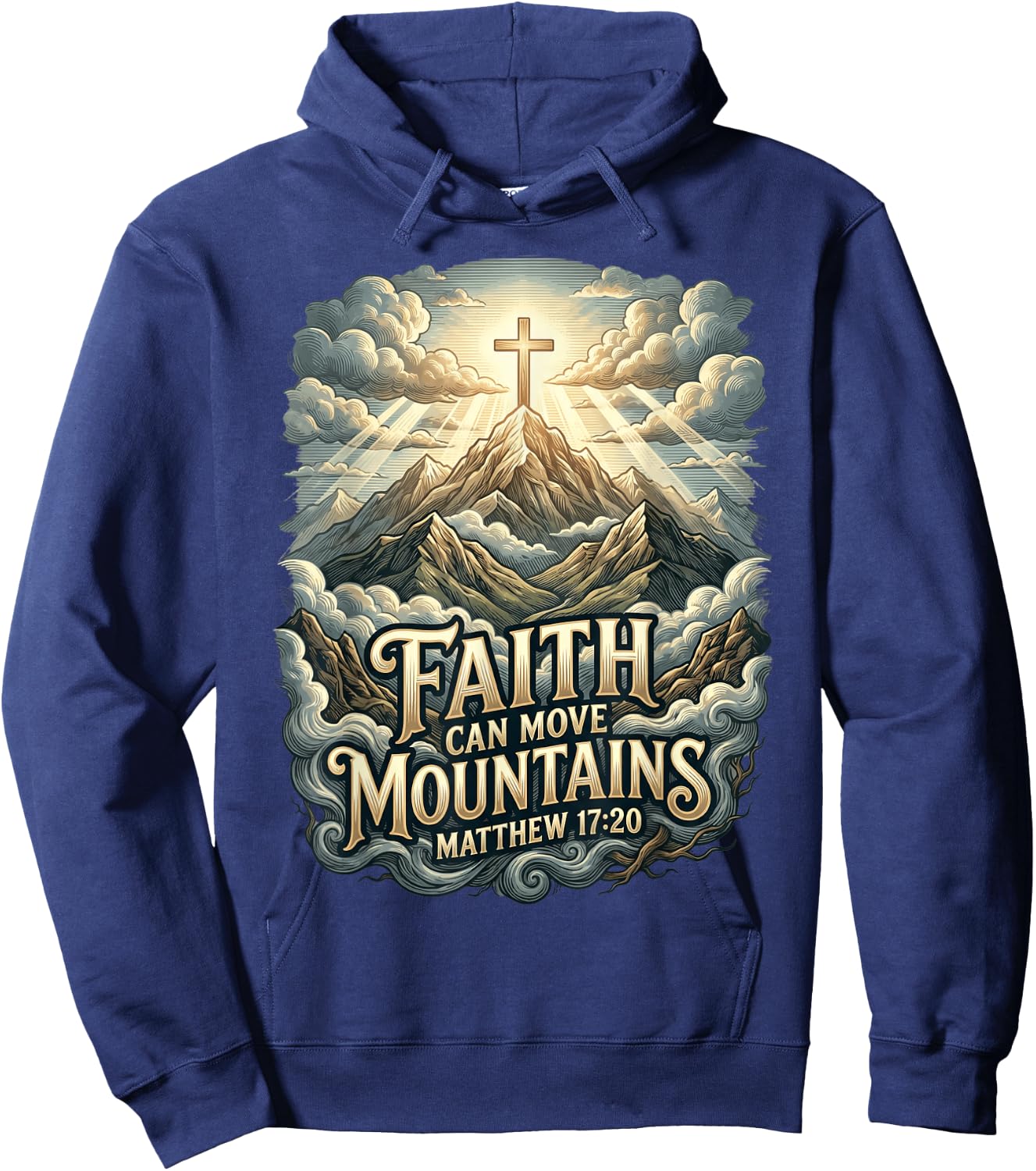 Faith Can Move Mountains Matthew 17:20 Christian Cross Hoodie - Hoodie | Navy
