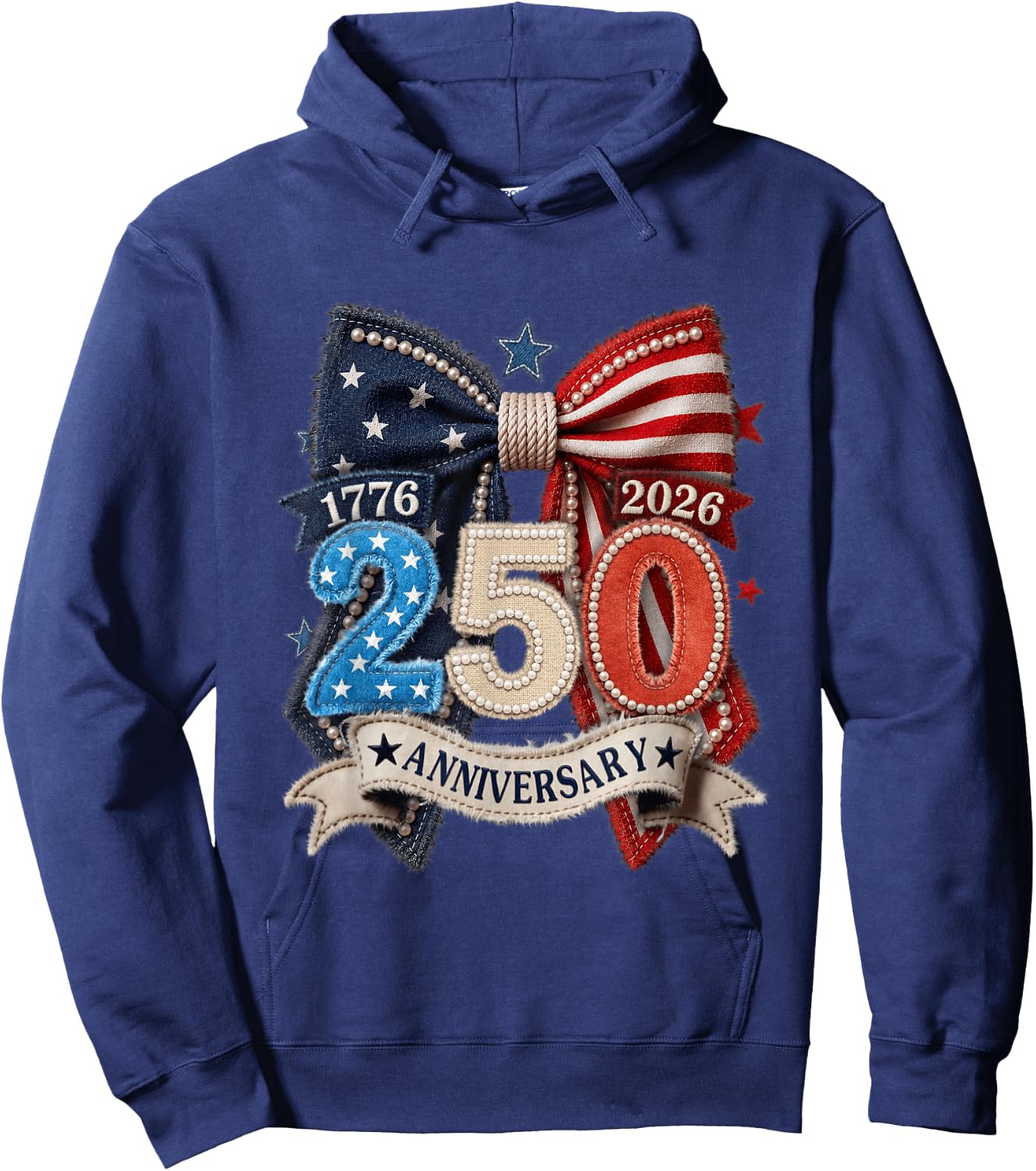 American Flag Bow 250th Anniversary Patriotic Women Pride Hoodie - Hoodie | Navy