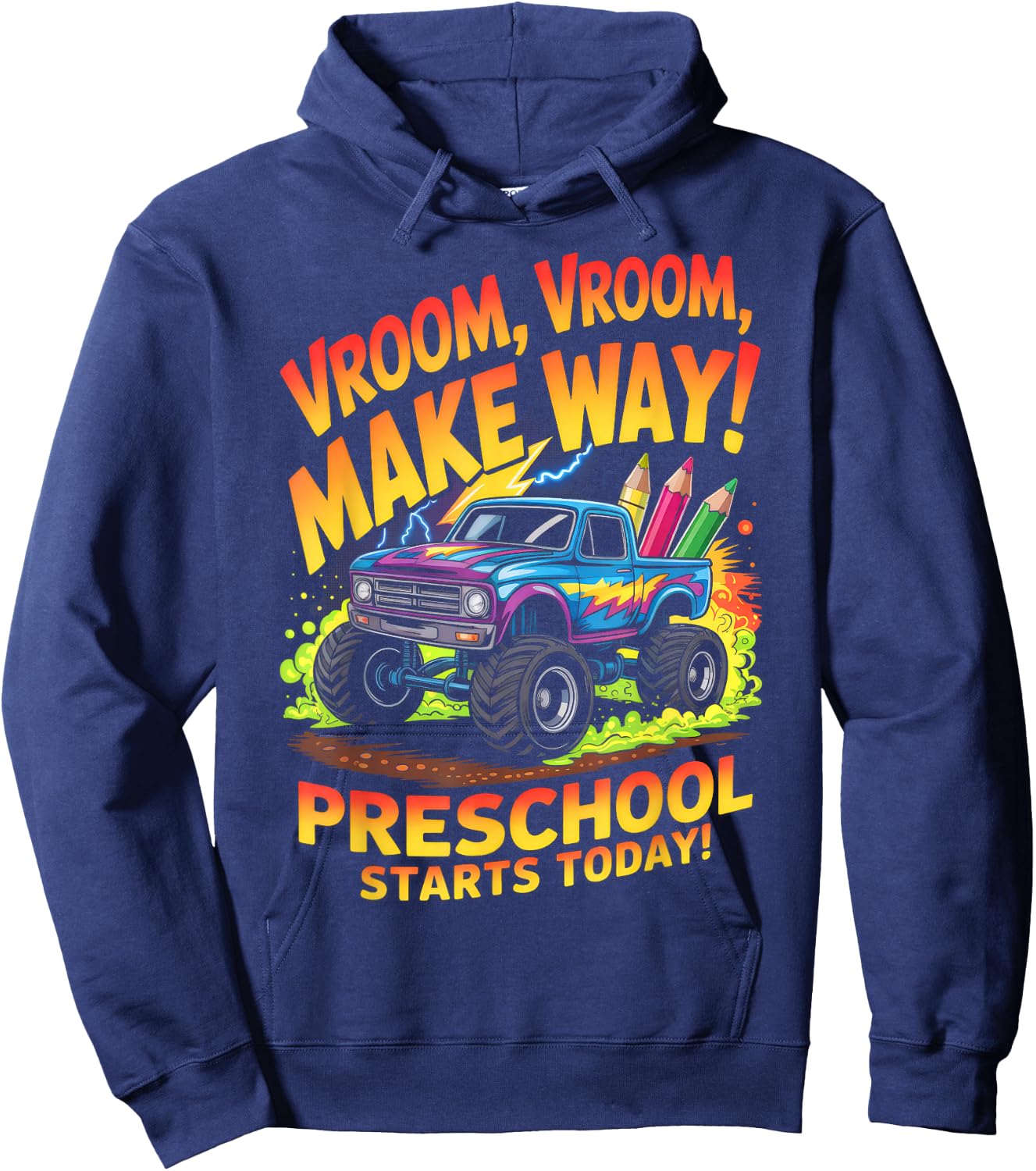 Back to School Preschool Pre-K Monster Truck First Day Boys Hoodie - Hoodie | Navy