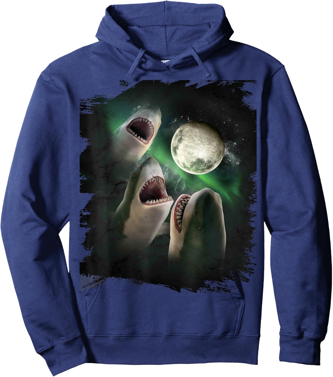 3 Shark Moon, Wolf Shark, Wolves Howl Hoodie - Hoodie | Navy