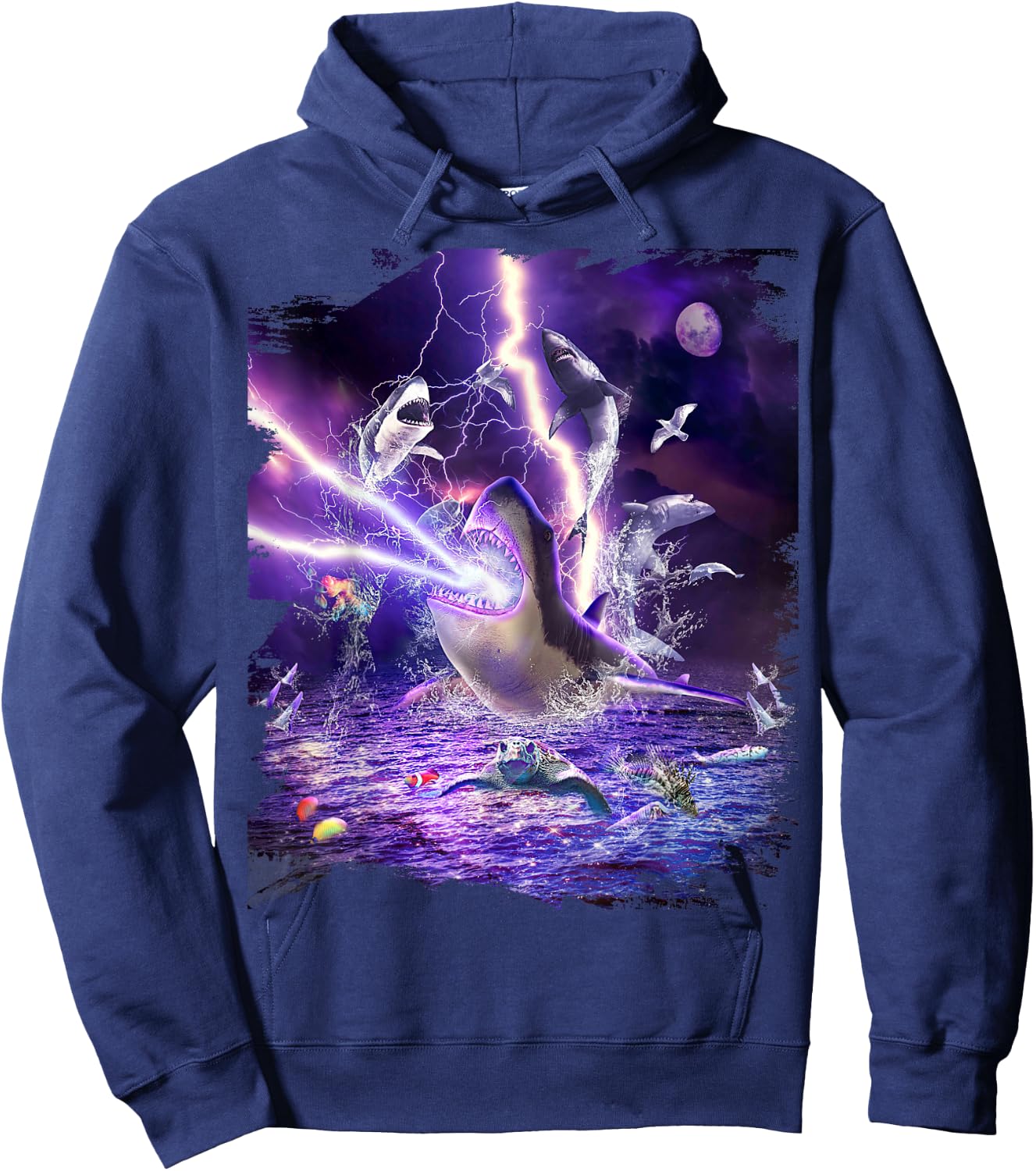 Lightning Shark Sharks Funny Hoodie - Hoodie | Navy