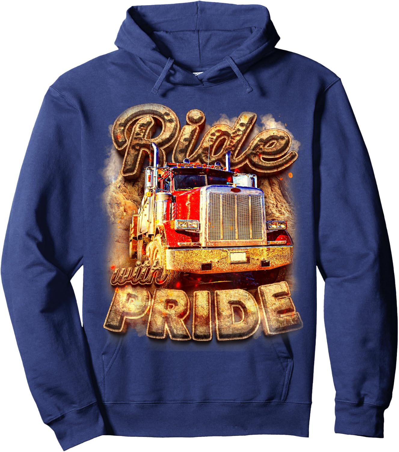 Trucker Lorry 18 Wheeler Highway Truck Driver CDL Trailer Hoodie - Hoodie | Navy