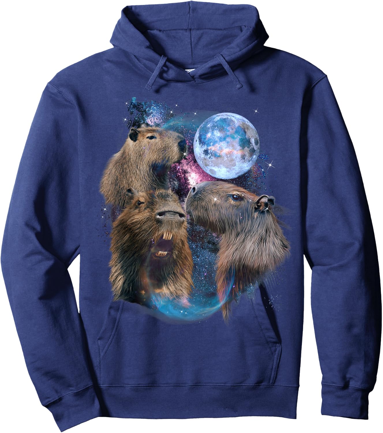 3 Moon Capybara Funny Capibara Rodent Animal Lover Humor Short Sleeve Hoodie - Hoodie | Navy