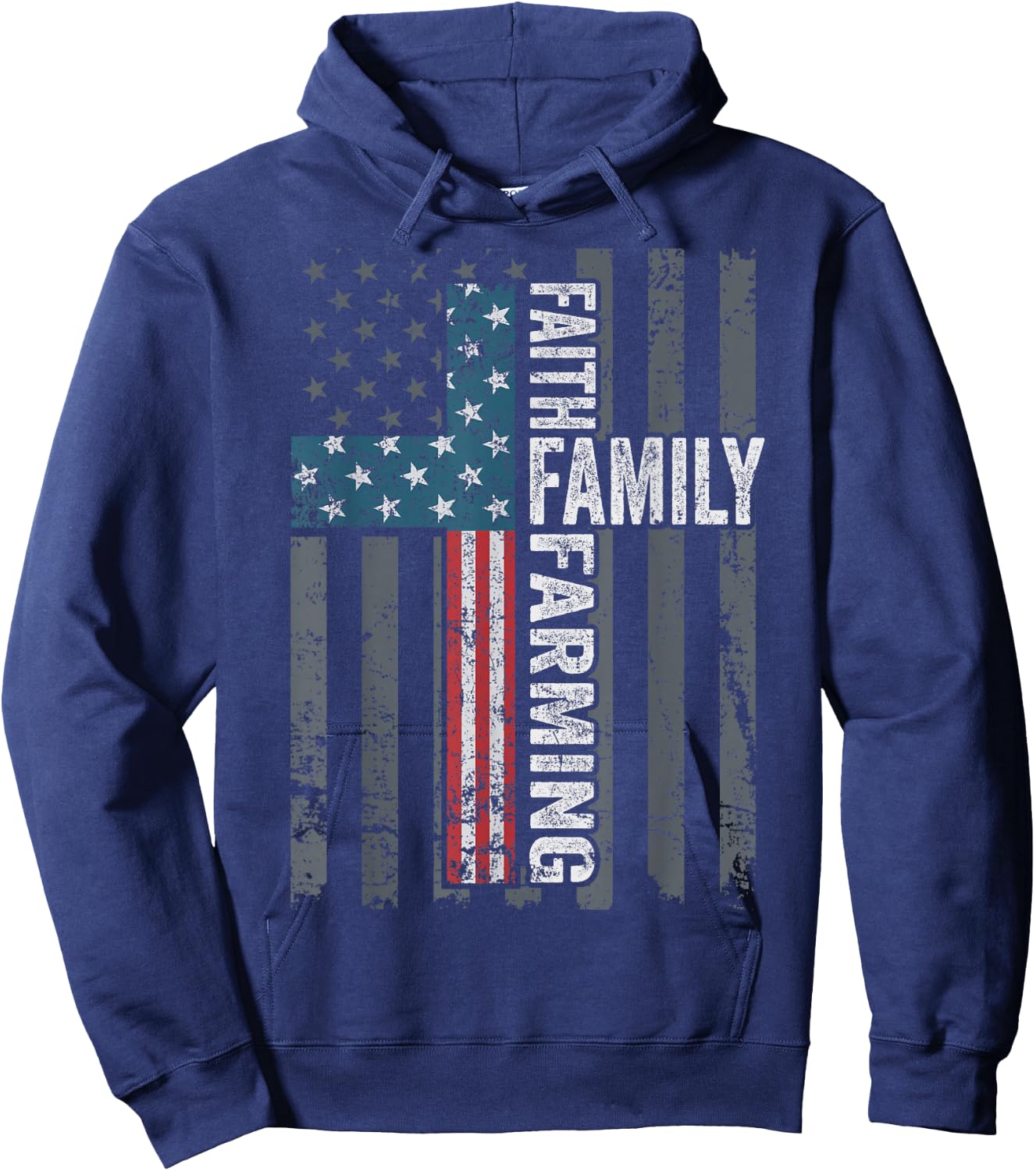 Faith Family Farming Freedom - Christian Farmer Cross Flag Hoodie - Hoodie | Navy