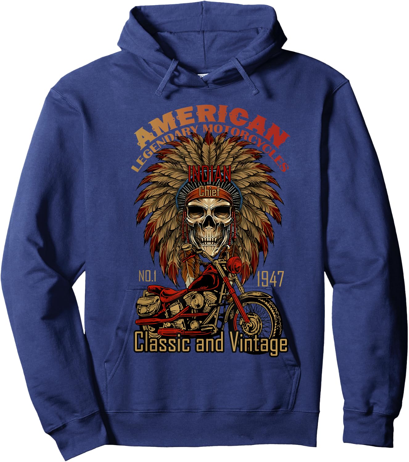Retro Classic Old Biker American Motorcycle Indian Biker Hoodie - Hoodie | Navy