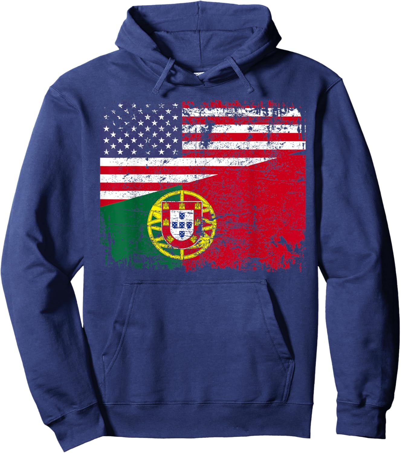 PORTUGUESE ROOTS | Half American Flag | USA PORTUGAL FLAG Hoodie - Hoodie | Navy