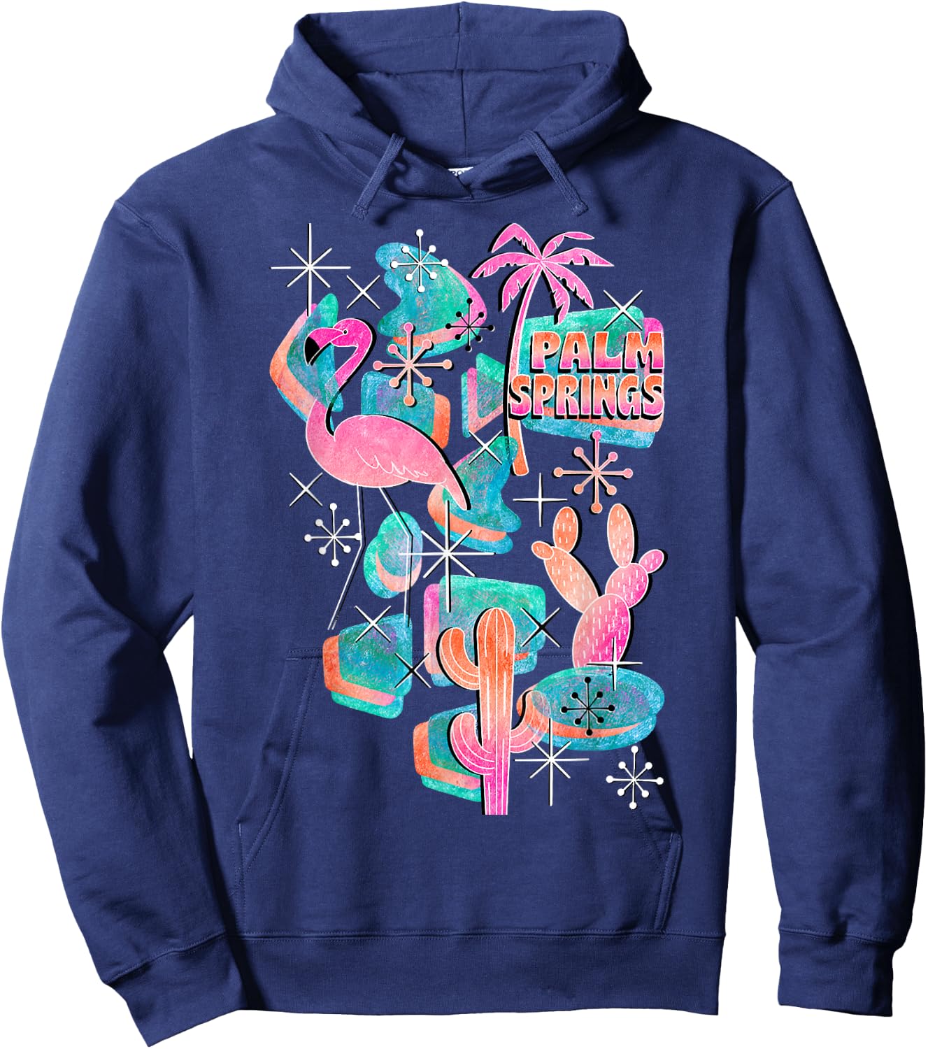 Peachy Palm Springs Vacation, Cool Flamingo On Summer Hoodie - Hoodie | Navy