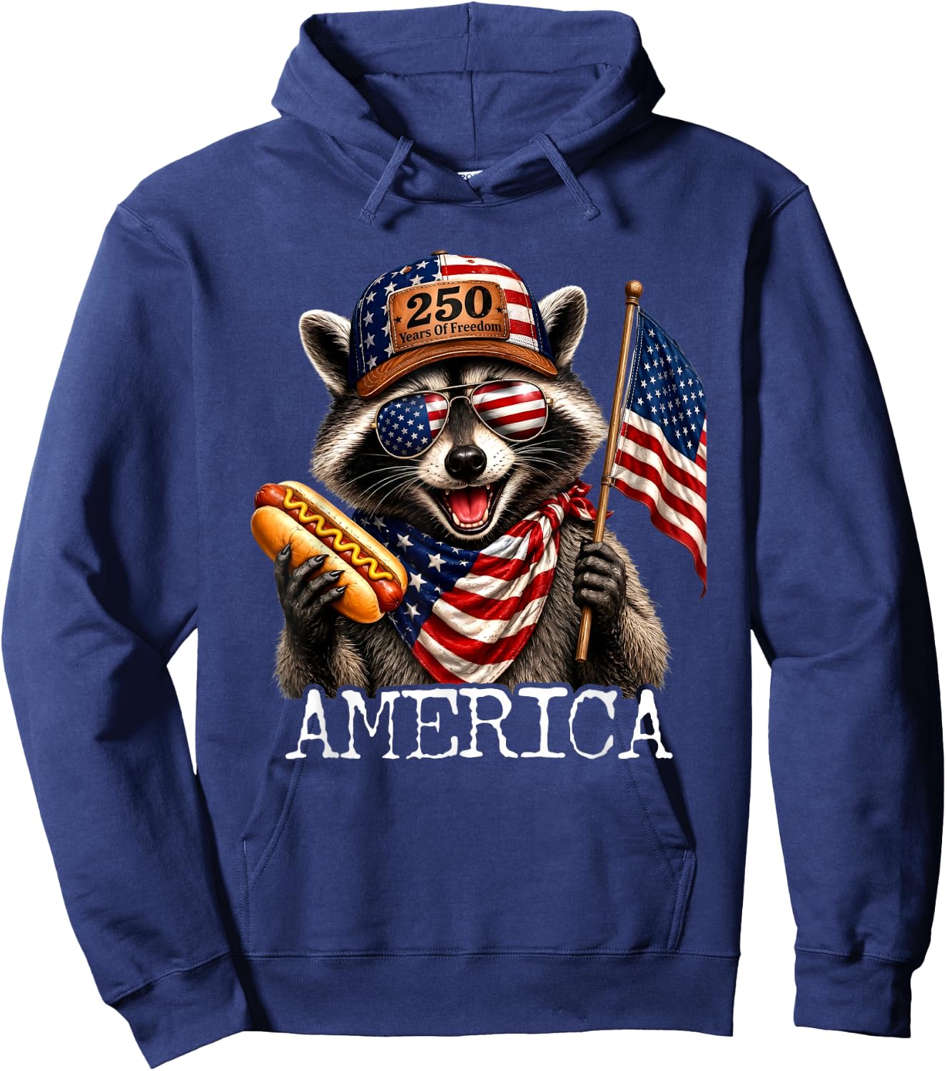America Meme Raccoon Hot Dog 250 Years 1776 2026 4th of July Hoodie - Hoodie | Navy