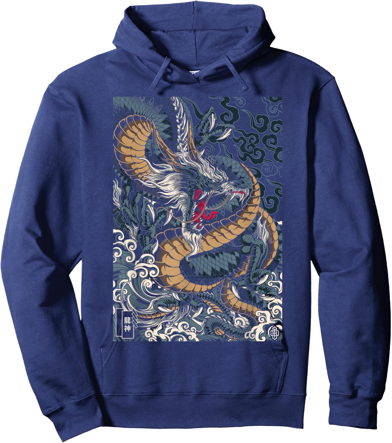 Japanese Tokyo Dragon Asian inspired retro 80 style Graphic Hoodie - Hoodie | Navy