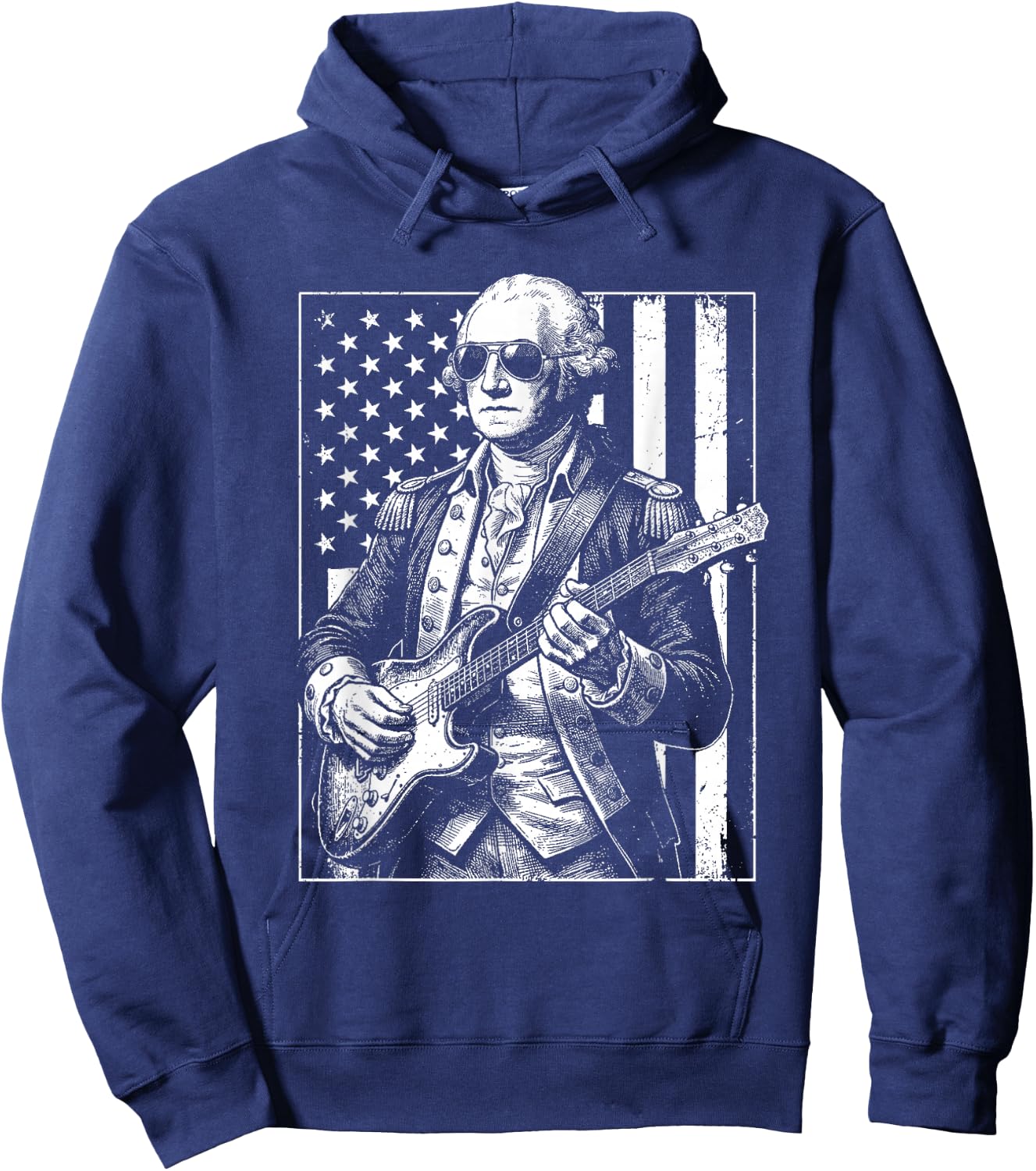 George Washington Playing Guitar Vintage Funny Humor Top Hoodie - Hoodie | Navy