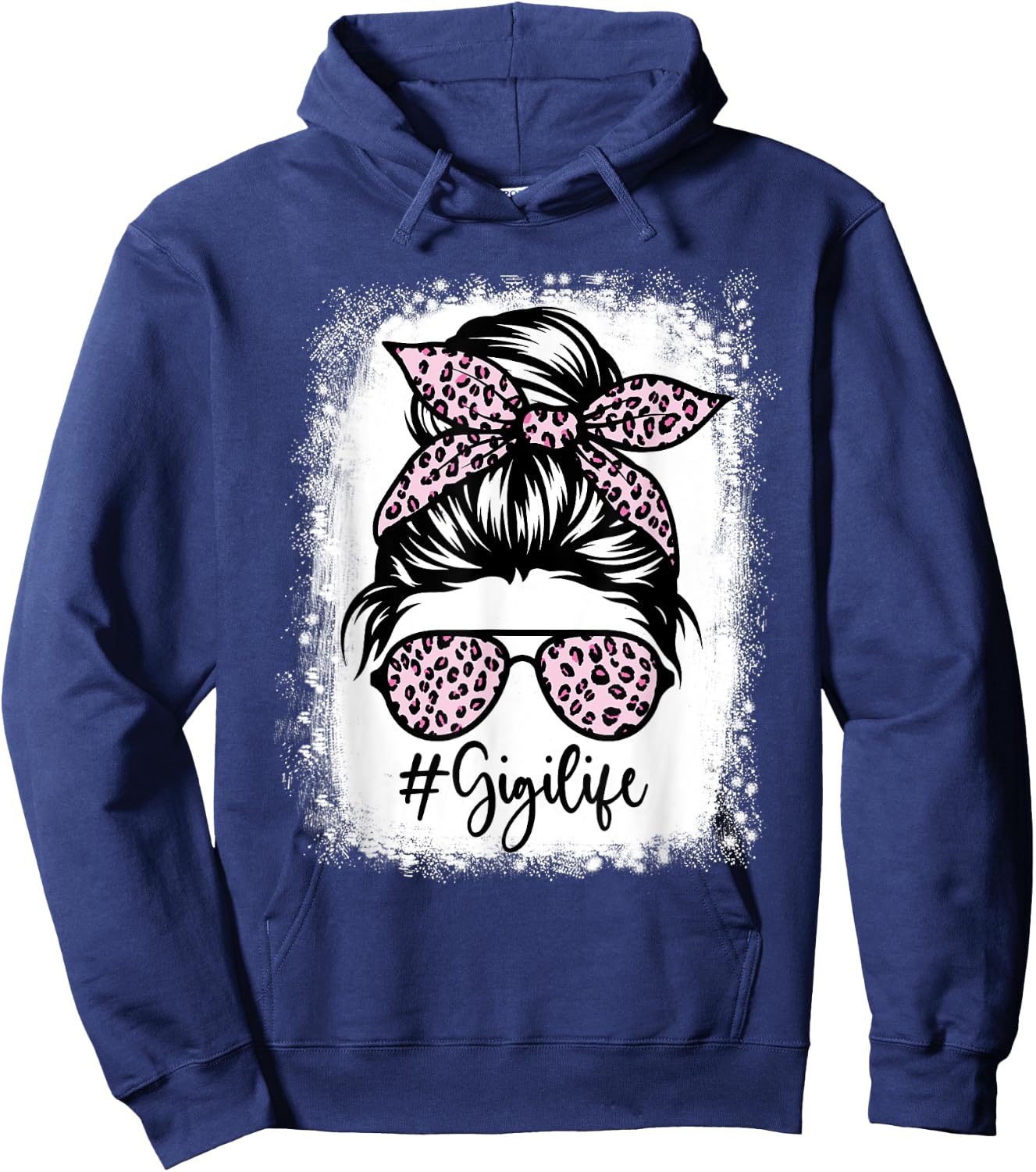 Bleached Gigi Life Messy Bun Leopard Print Mothers Day Hoodie - Hoodie | Navy