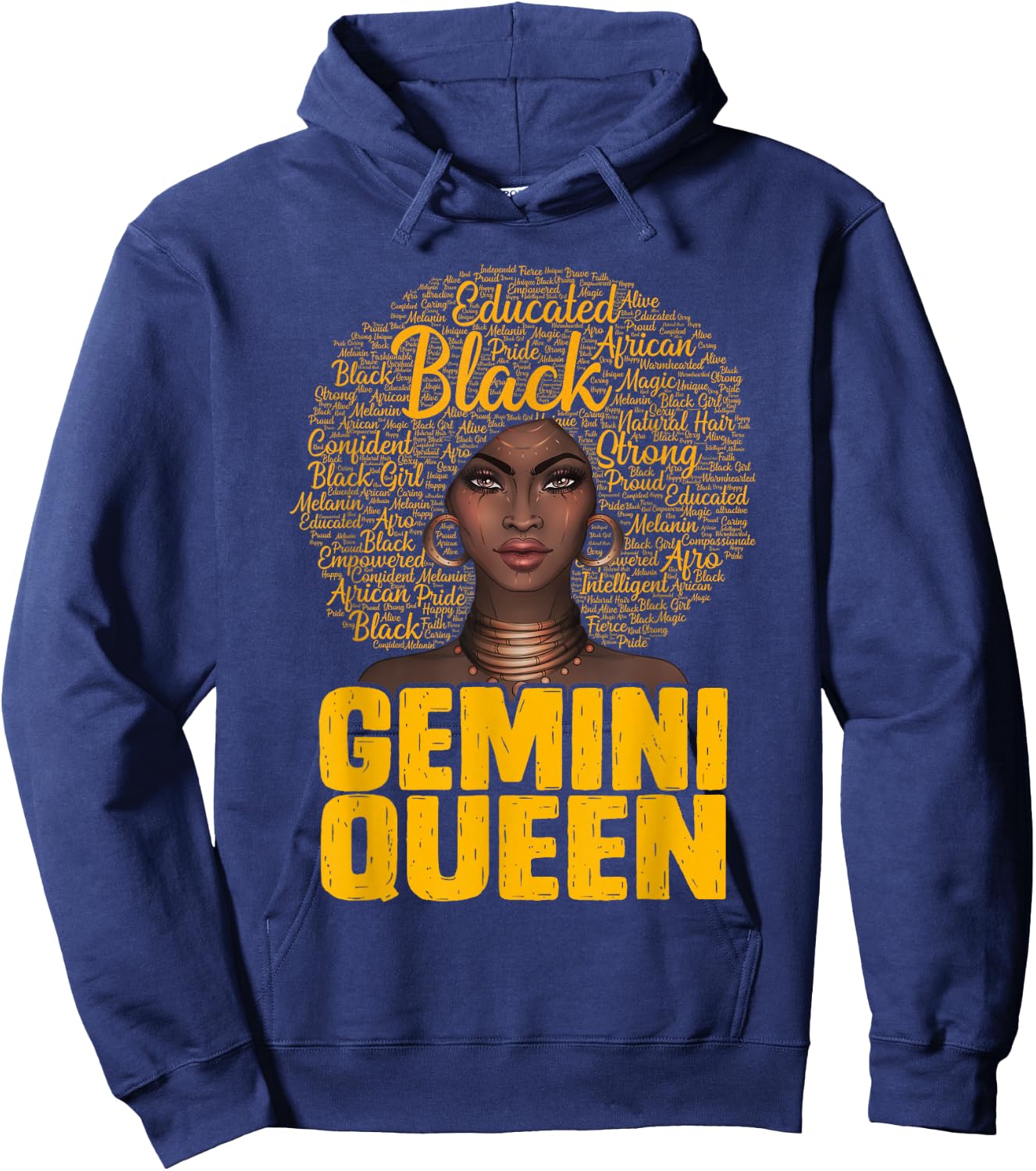 Gemini Queen Black Woman Afro Natural Hair African American Hoodie - Hoodie | Navy