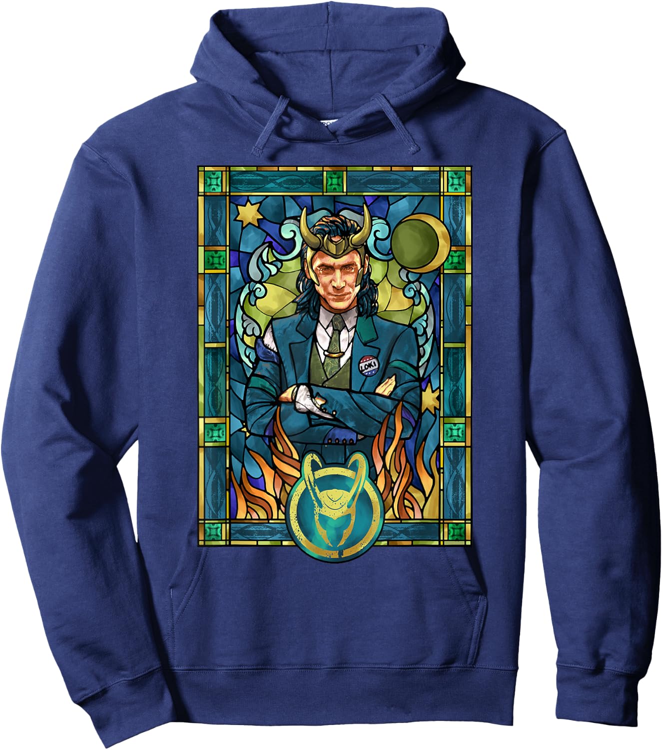 Marvel Loki Stained Glass Portrait Hoodie - Hoodie | Navy