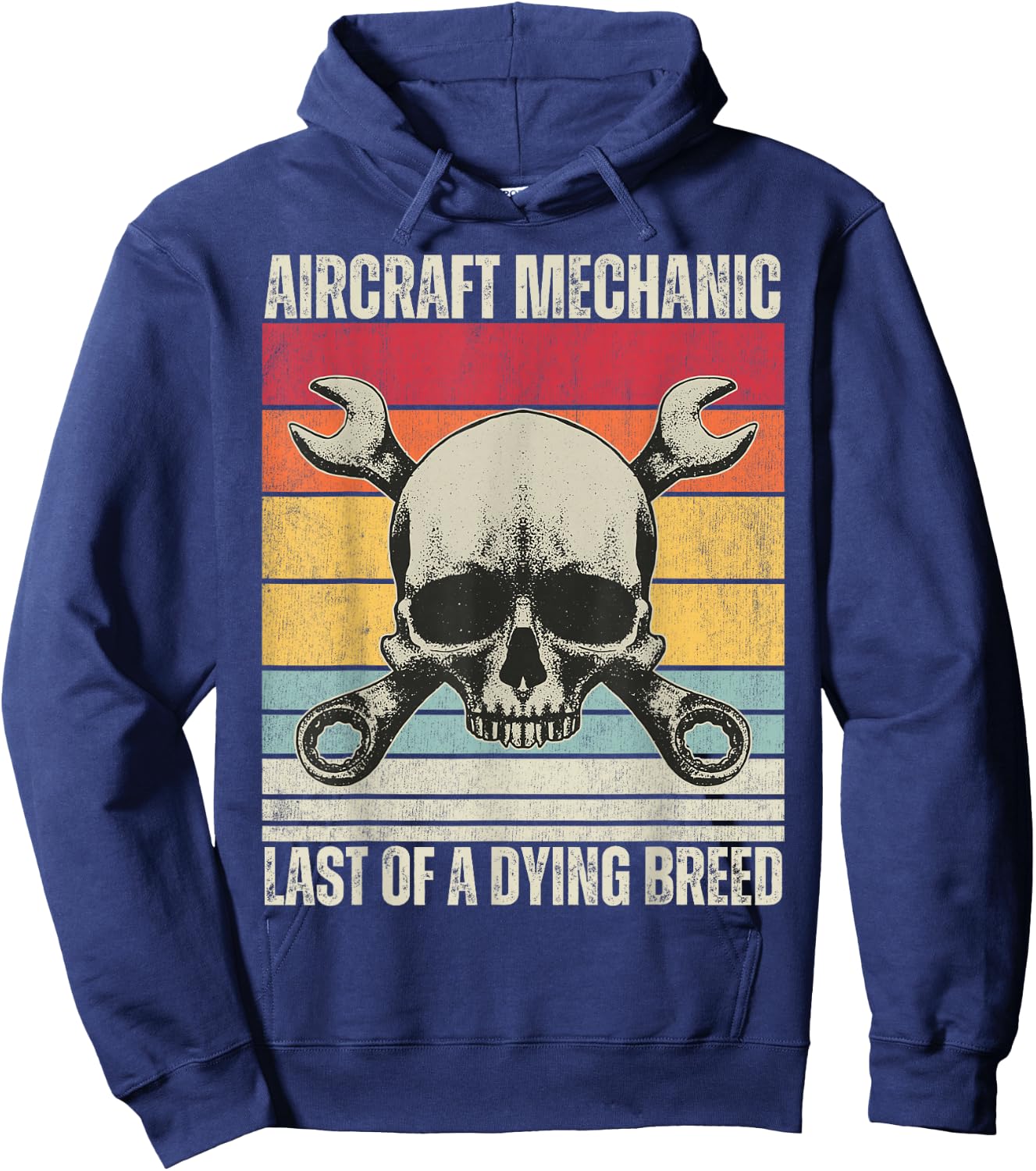 Aviation Mechanic Vintage Skull, Vintage Aircraft Mechanic Hoodie - Hoodie | Navy