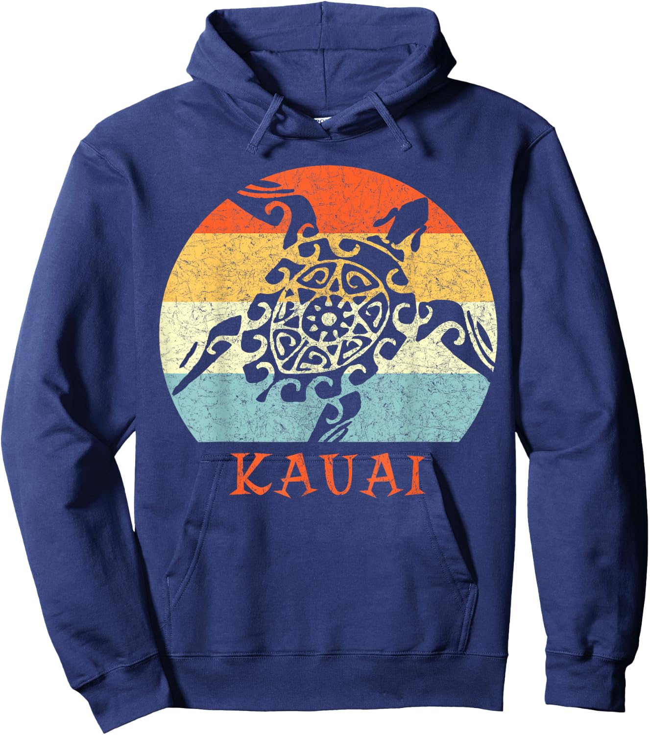 Kauai, Hawaii Vintage Retro Tribal Turtle Vacation Hoodie - Hoodie | Navy