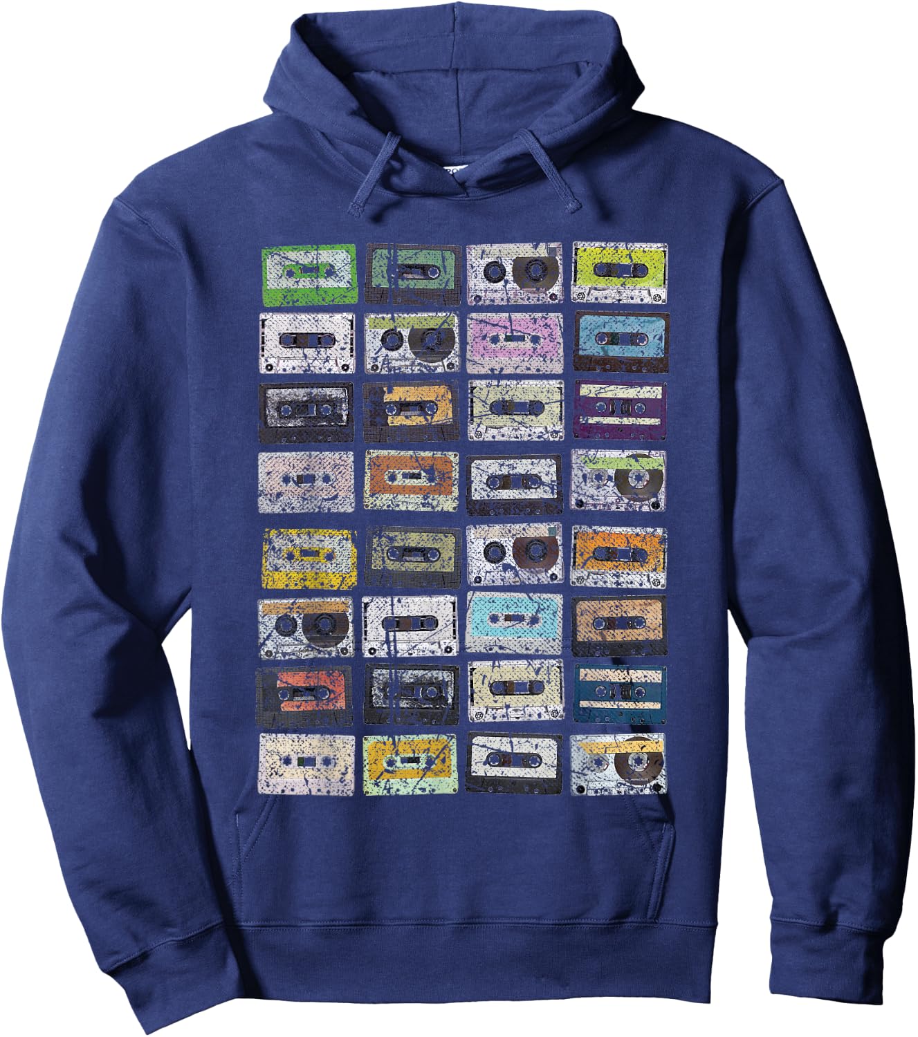 Cassette Tapes 1980s Music Distressed Vintage Look Hoodie - Hoodie | Navy