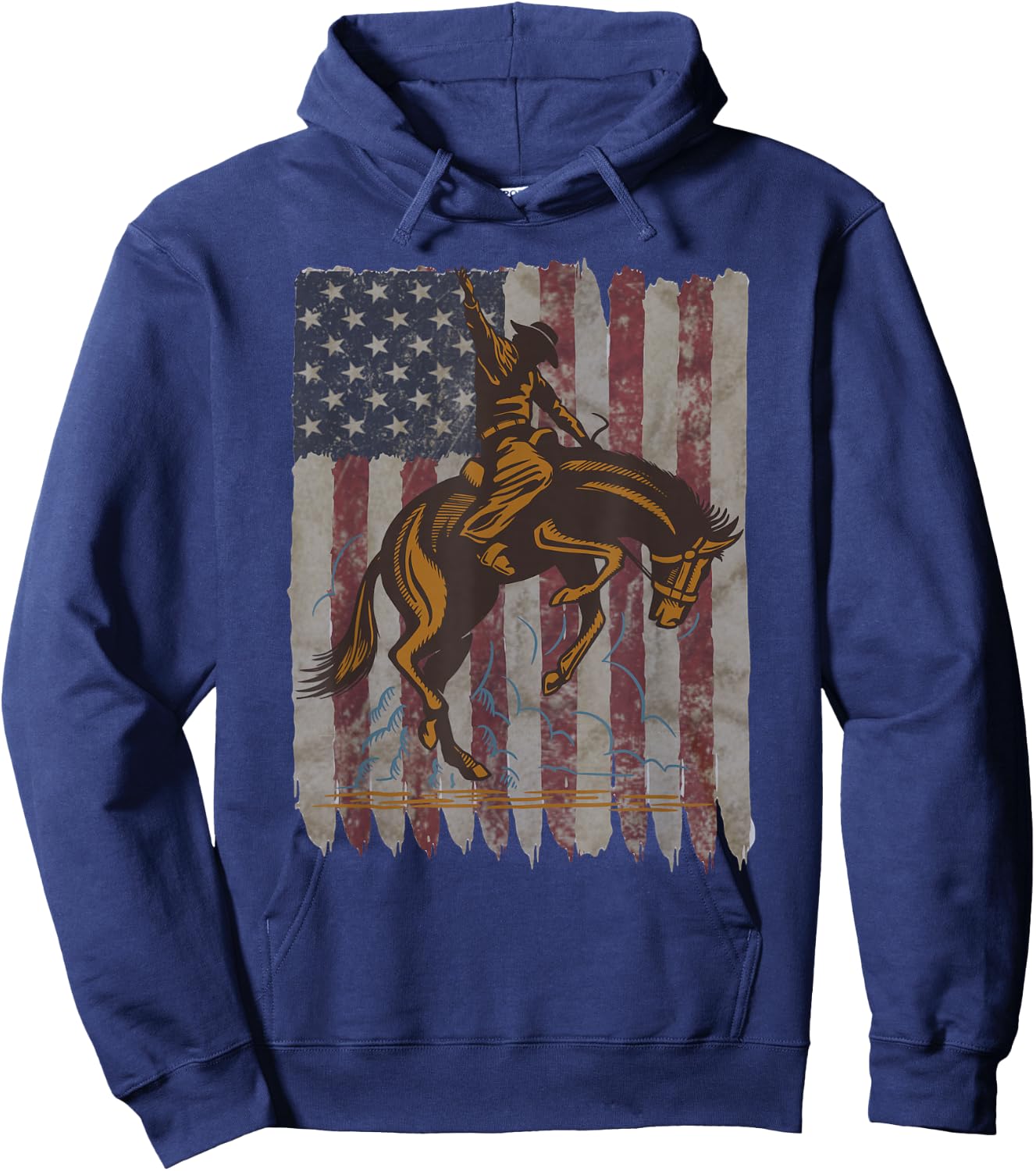 Patriotic Rodeo Bronc Rider American Flag Cowboys Riding Hoodie - Hoodie | Navy