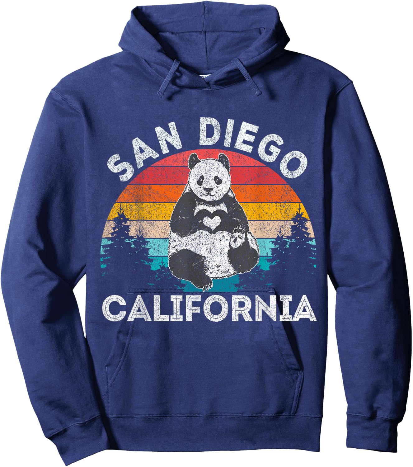 Funny San Diego Panda California Souvenir Gift San Diego Retro Panda Zoo California Vintage Black Hoodie - Hoodie | Navy