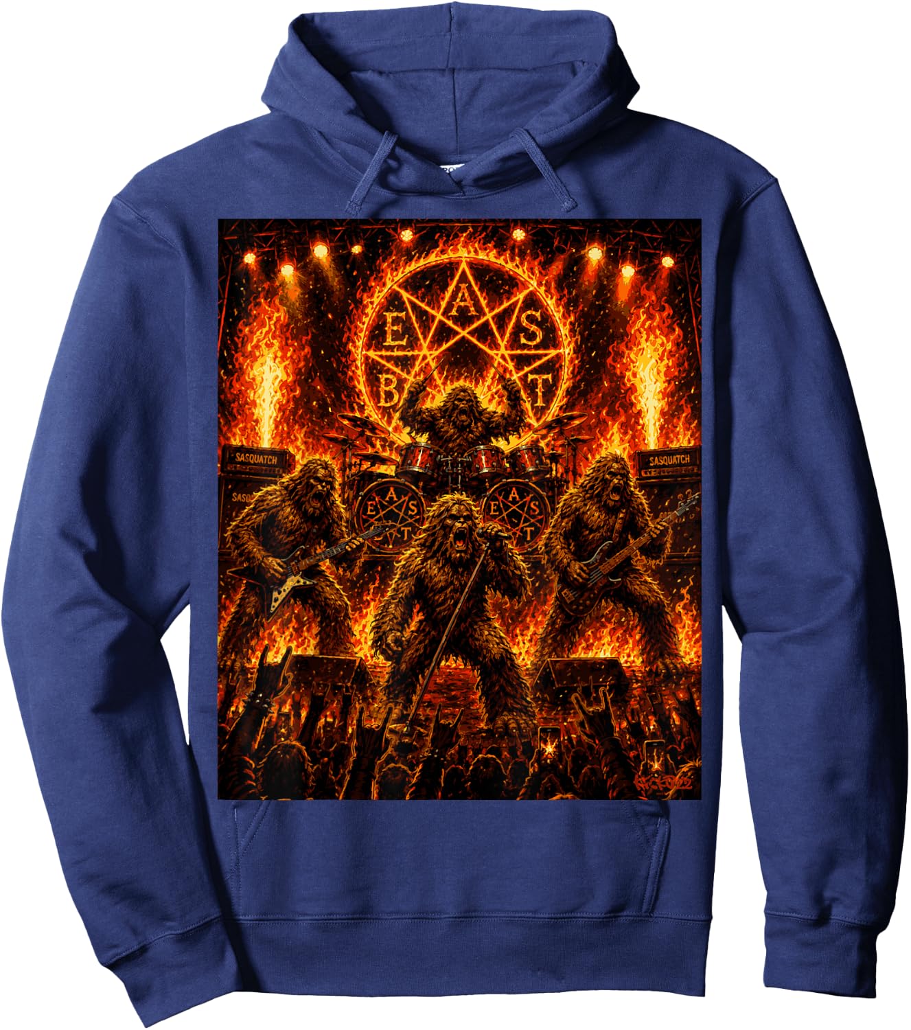 Bigfoot Heavy Metalband Beast - Sasquatch Rock Concert Comic Hoodie - Hoodie | Navy