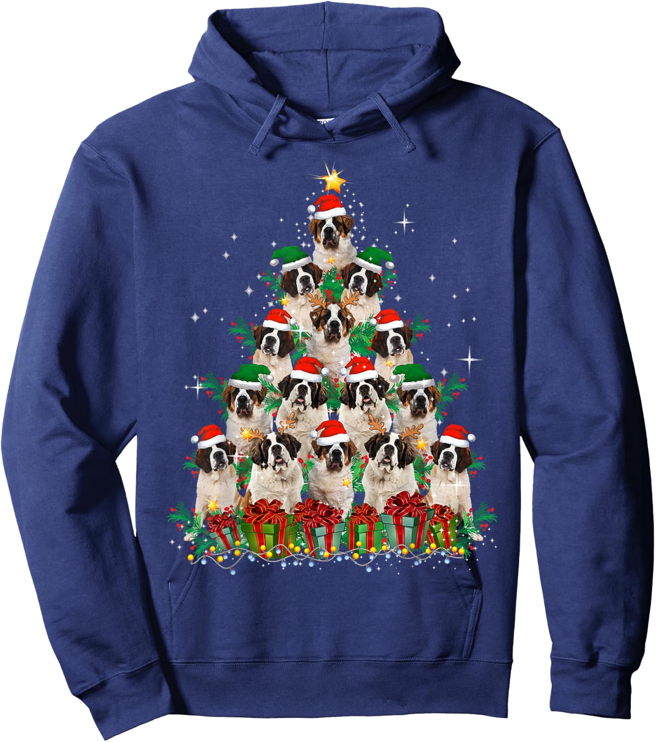 Saint Bernard Dog Christmas Tree Family Xmas Pajama Matching Women Kids Hoodie - Hoodie | Navy