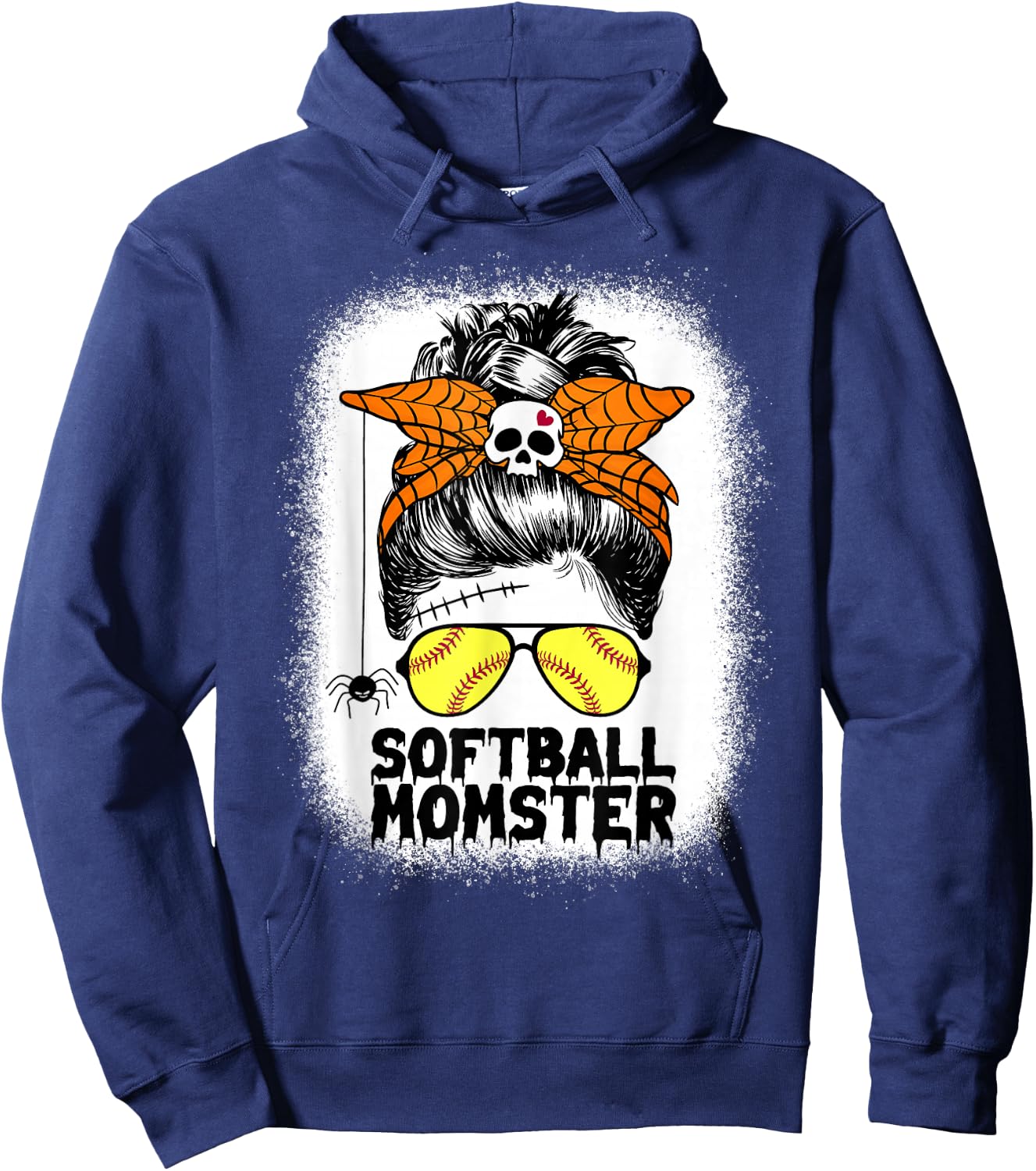 Softball Mom Life Messy Bun Halloween Women Softball Momster Hoodie - Hoodie | Navy