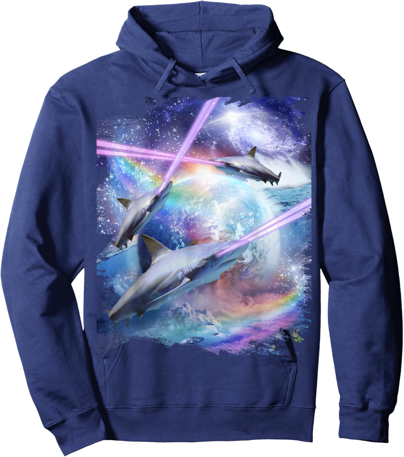 Laser Beam Eyes Shark In Space, Galaxy Sharks Hoodie - Hoodie | Navy