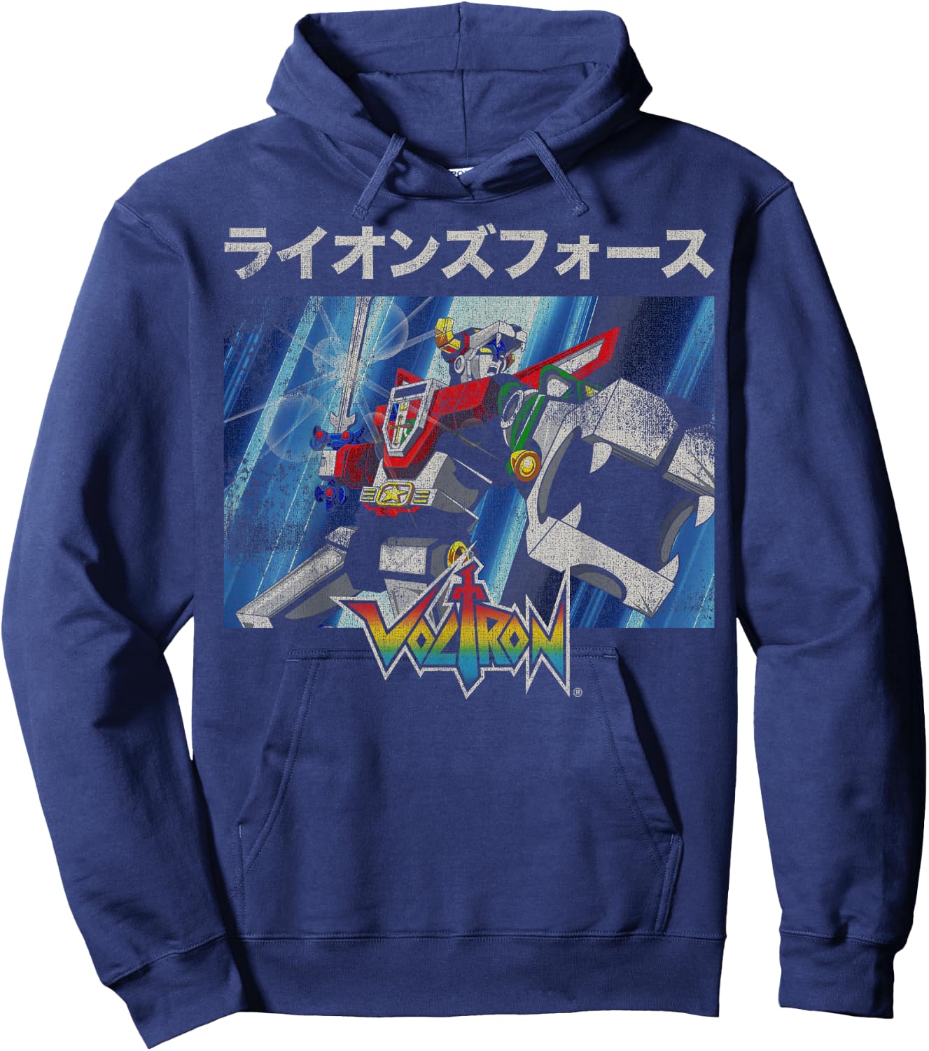Voltron Defender of The Universe Kanji Action Scene Portrait Hoodie - Hoodie | Navy